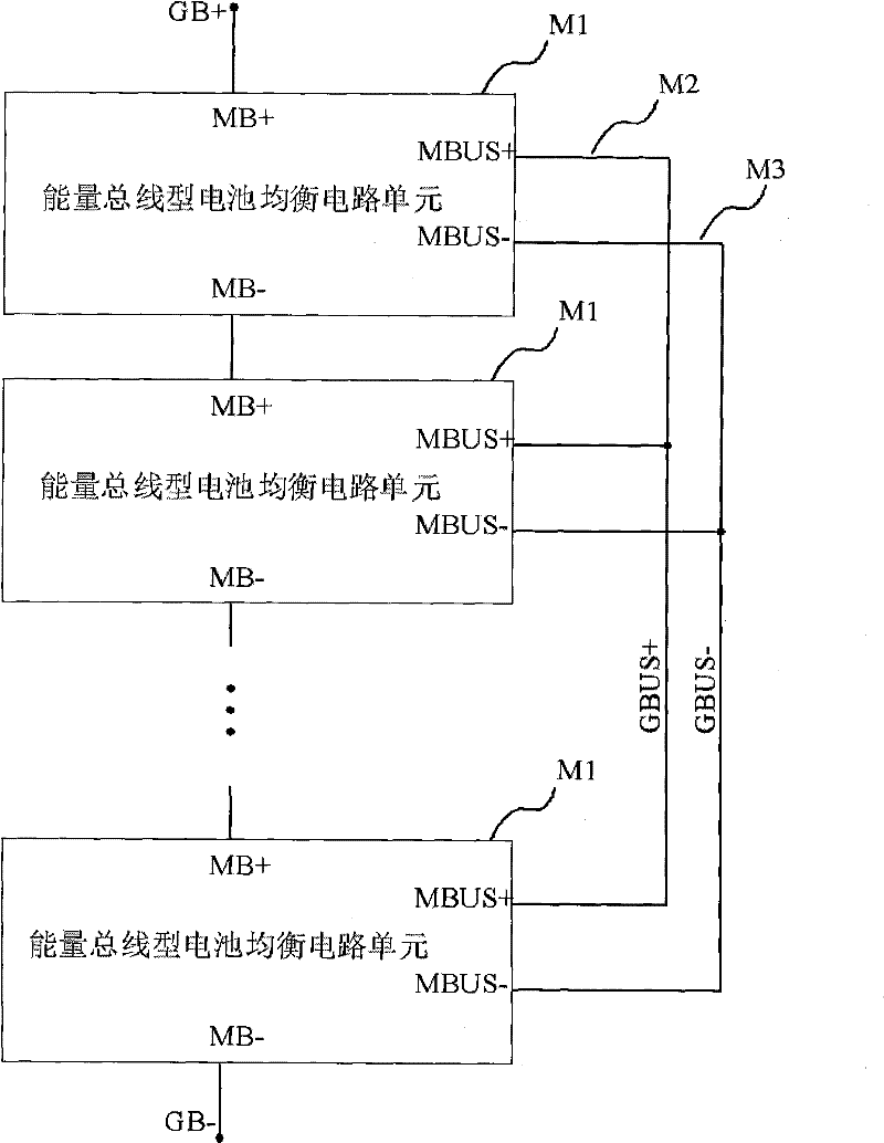 Energy bus type battery equalizing circuit