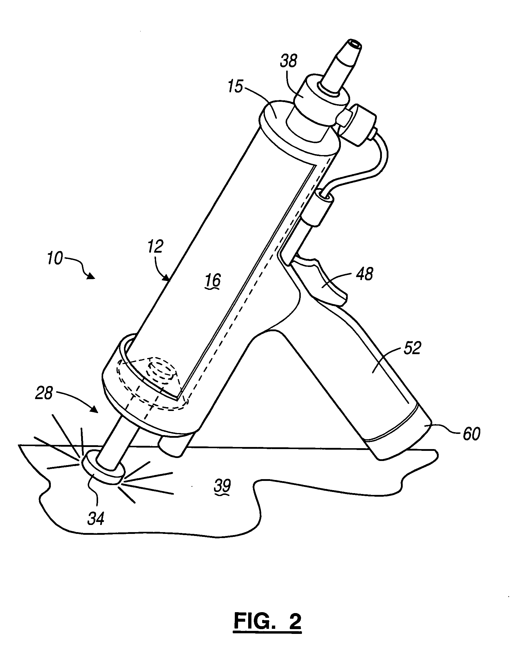 Pneumatic dispensing device with frangible seal breaker and method