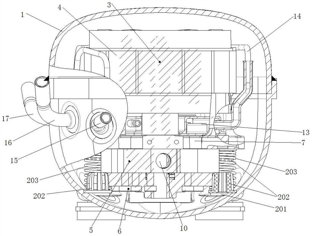 Novel swinging rotor compressor with low-pressure cavity in shell