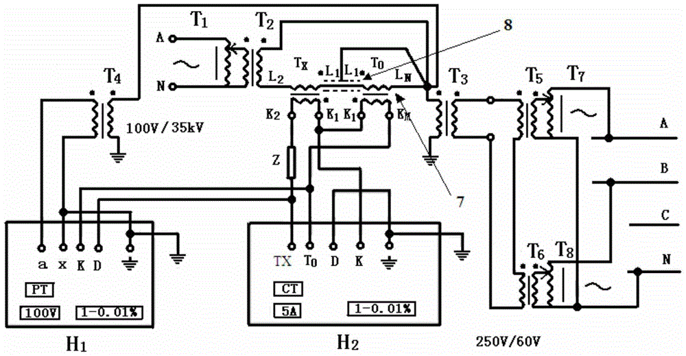 High-voltage current transformer and error testing system and method of the transformer