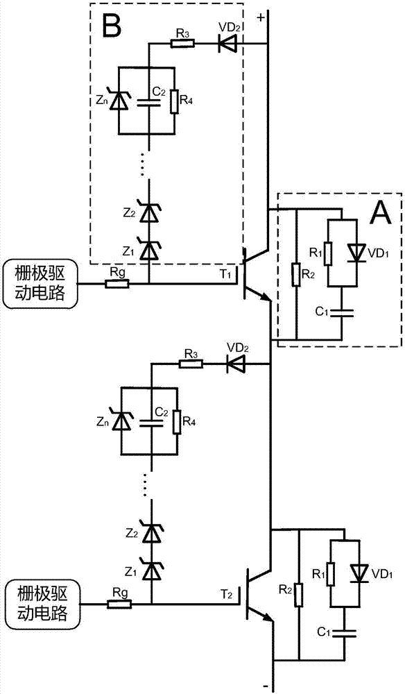 IGBT serial-connected composite voltage balancing circuit with grid-side and load-side control