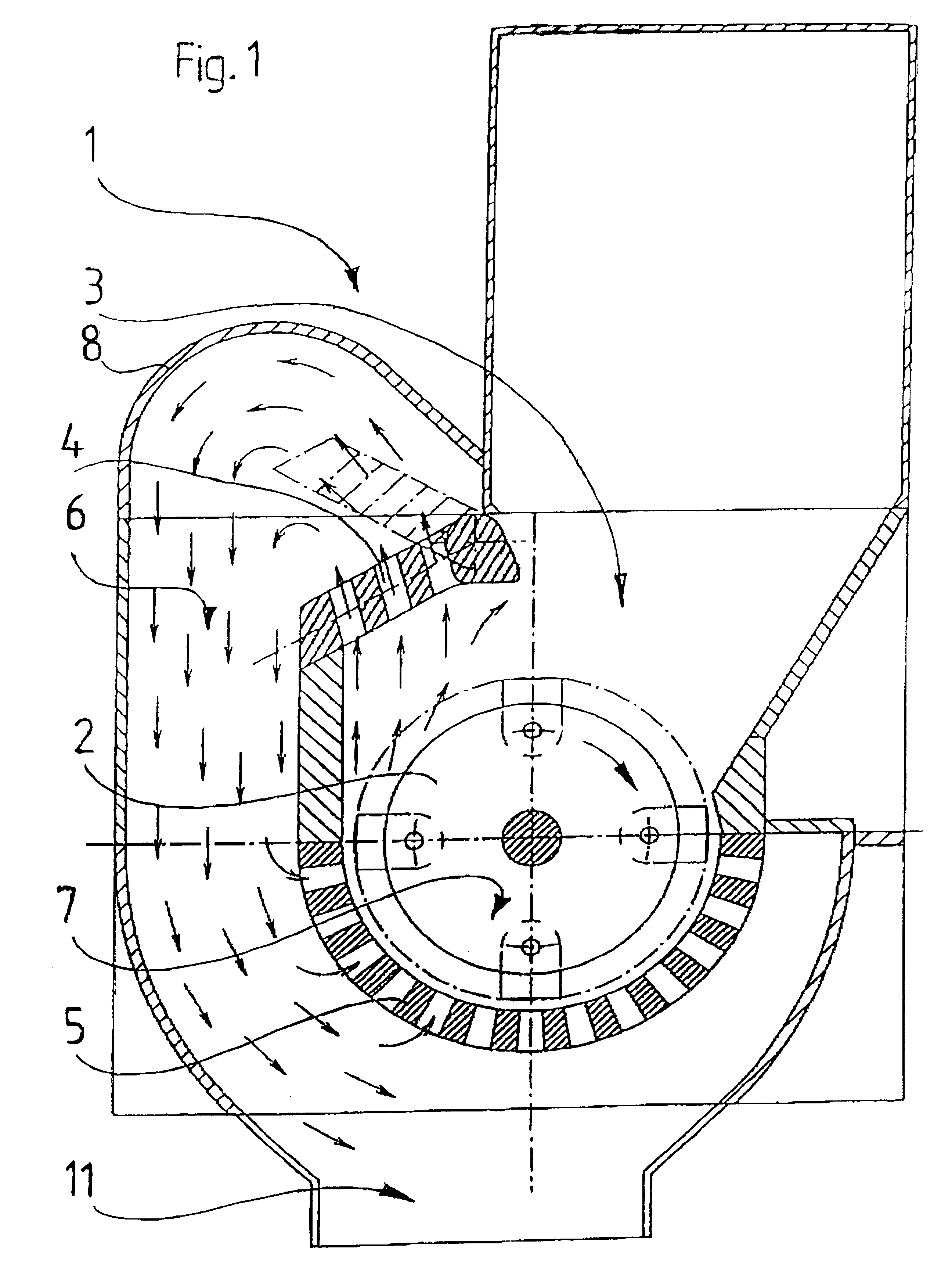 Method for operating the air circuit and conveying stock flow in the casing of a hammer mill