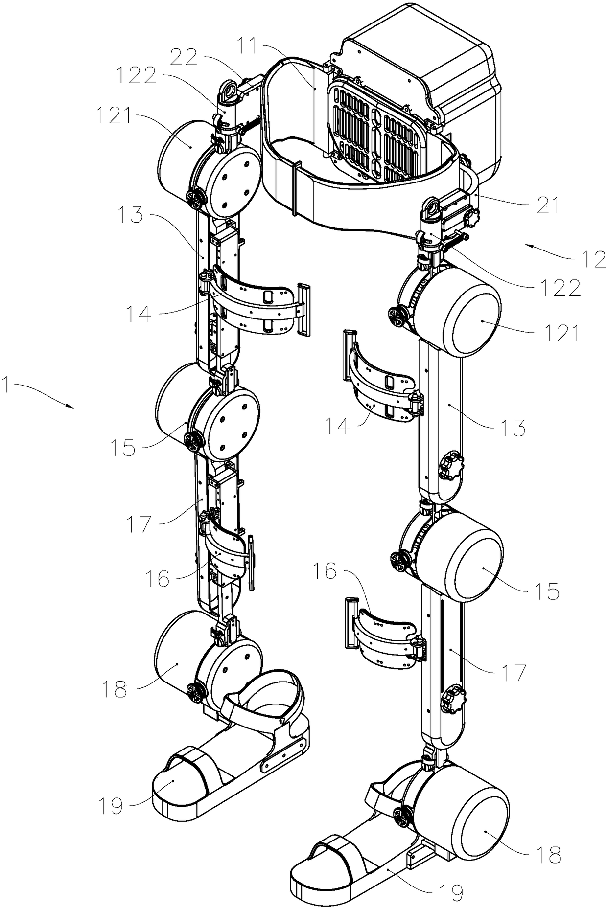 Lower limb rehabilitation training external skeleton system, walking control method and hip joint structure thereof