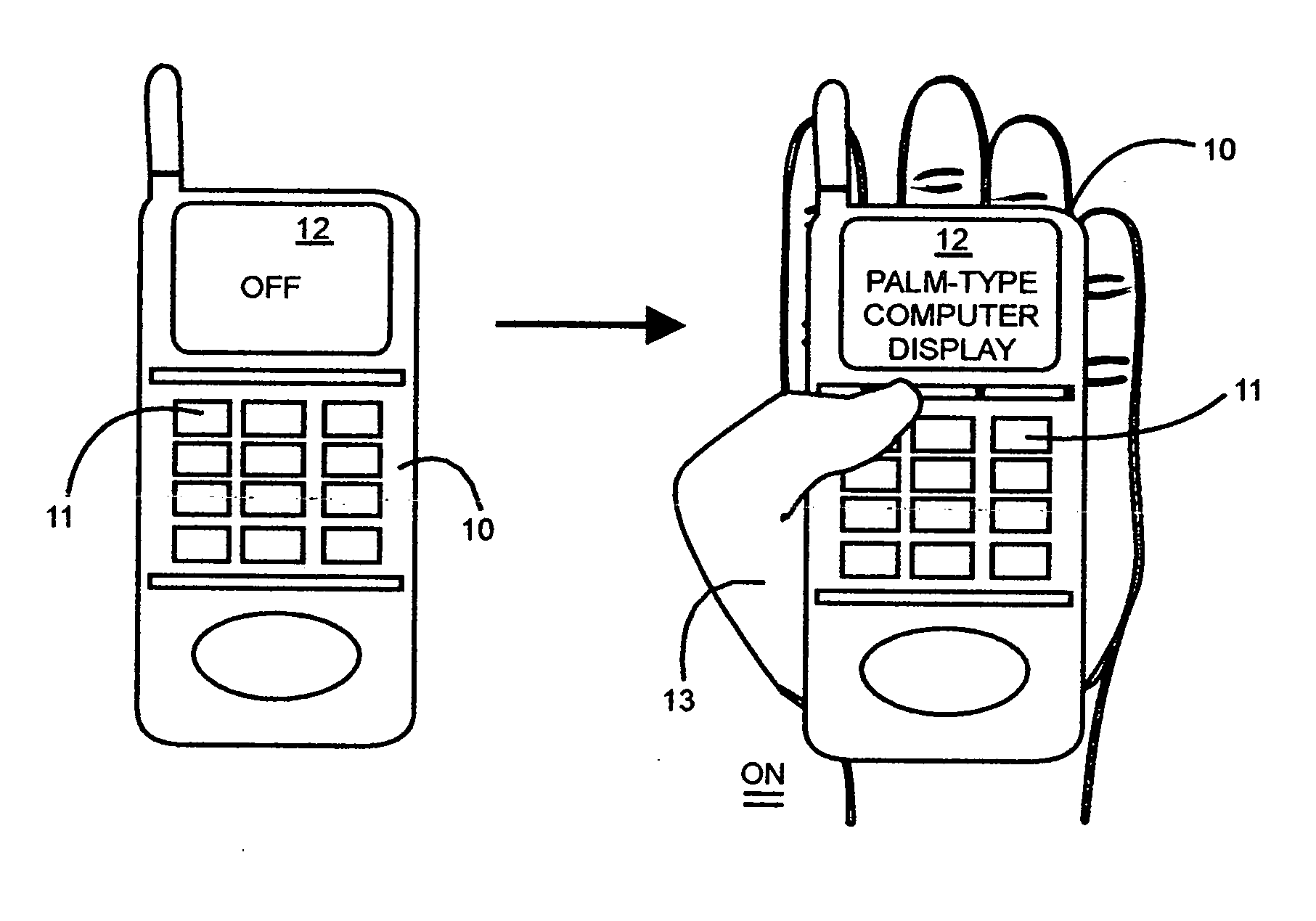 Preventing inadvertent striking of keys and like buttons in handheld palm-type devices when such devices are not in handheld usage