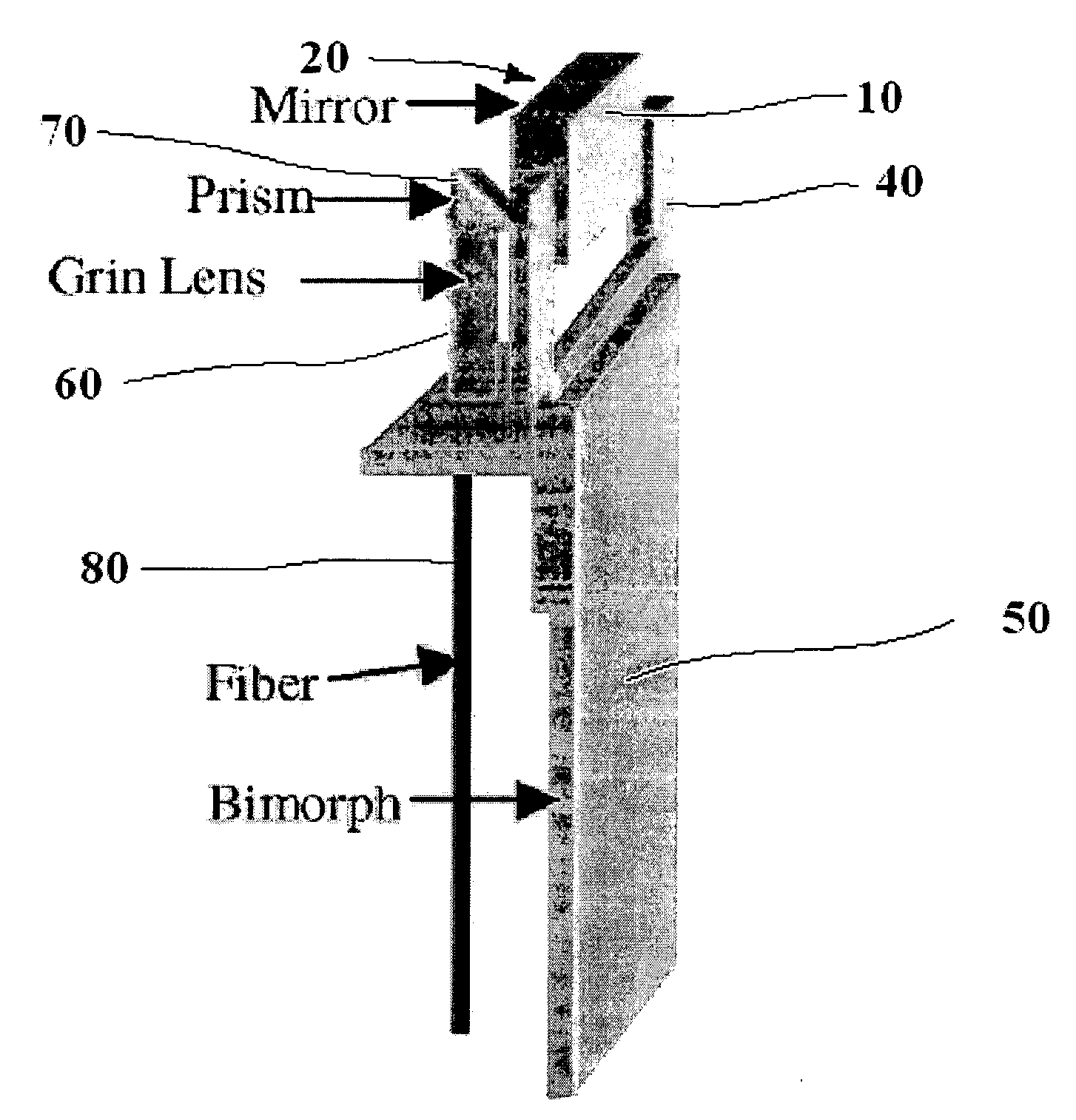 Amplified bimorph scanning mirror, optical system and method of scanning