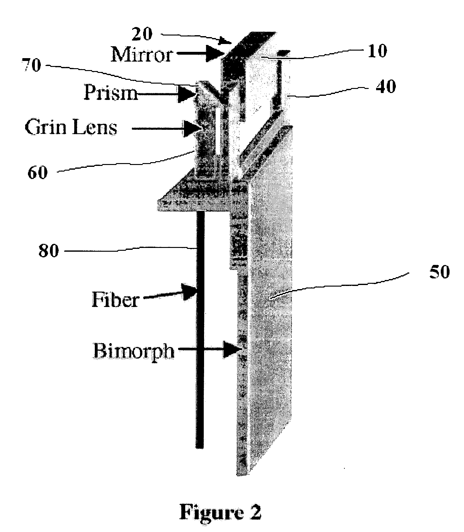 Amplified bimorph scanning mirror, optical system and method of scanning