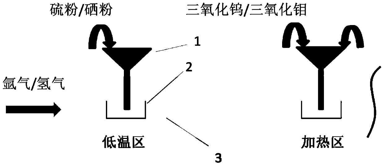 Preparation method of molybdenum disulfide/tungsten diselenide vertical heterojunction