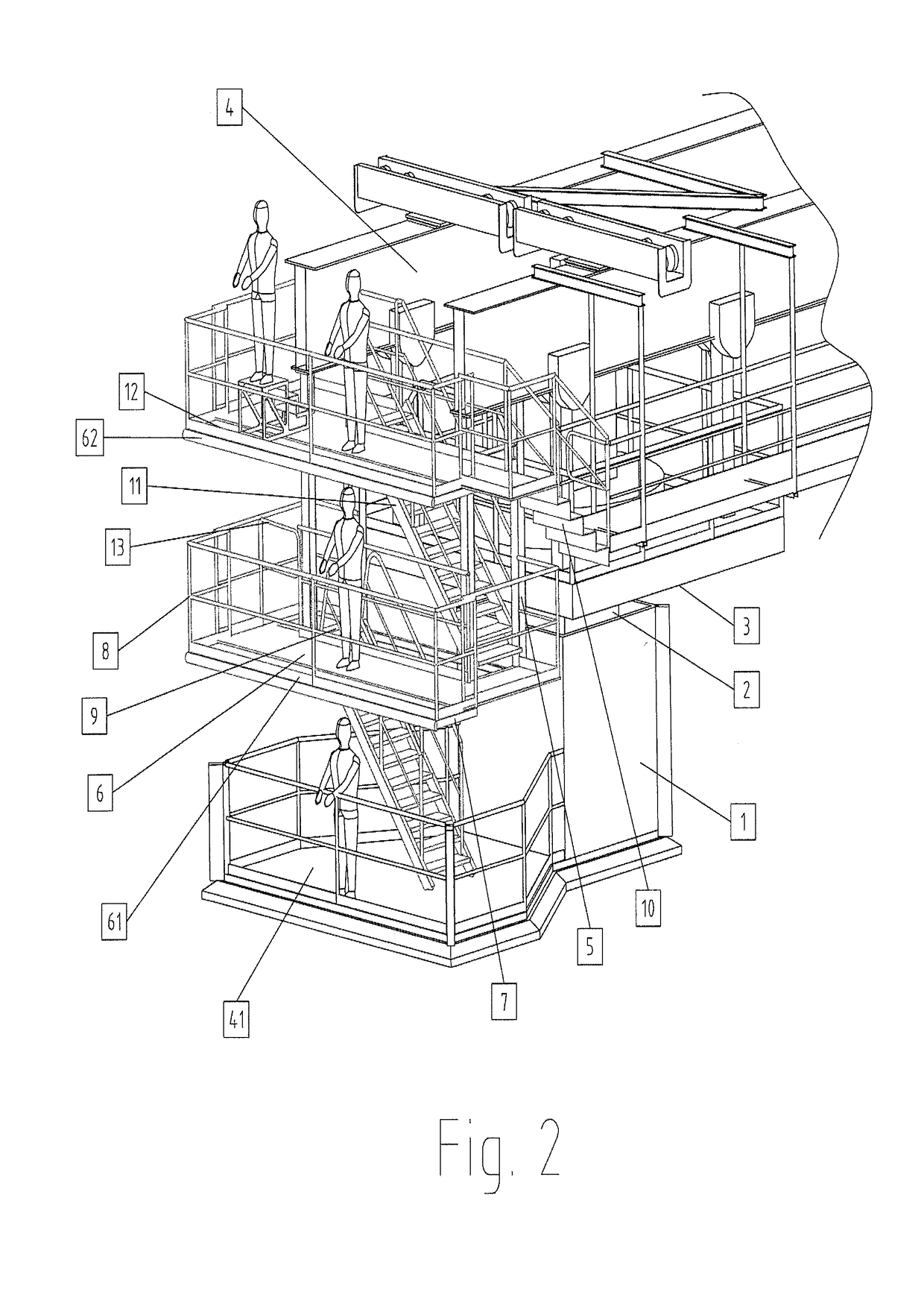 Apparatus for treating the surface or carrying out maintenance and/or  inspection tasks of a vertical stabilizer of an aerial vehicle in a low interior height hangar