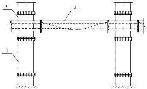 Steel pipe concrete frame with prestressing tendons and construction method thereof