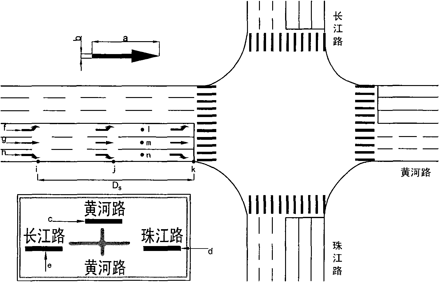 Method for joint design of colorized traffic sign and marked lines at intersection of urban road