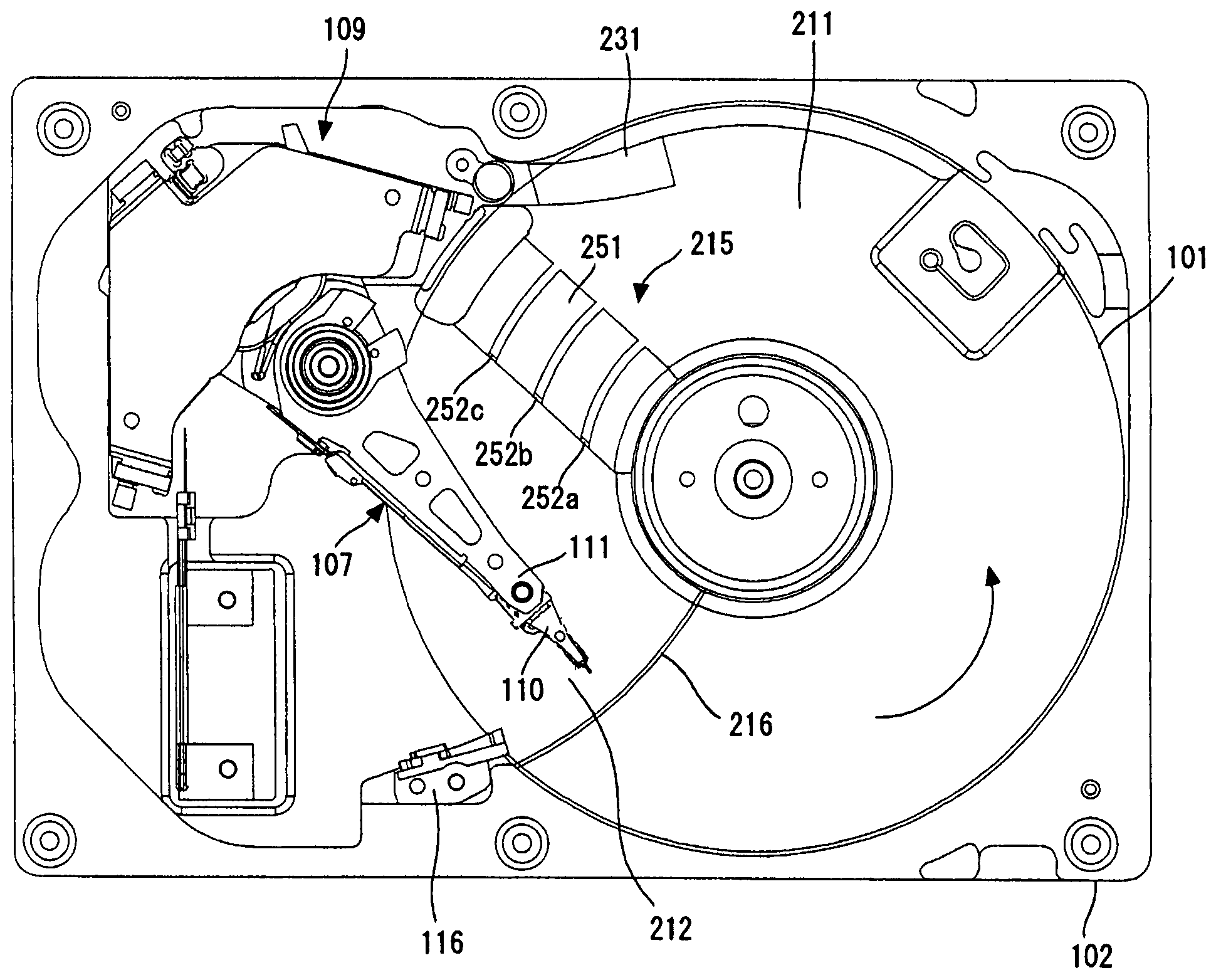 Disk drive with airflow control and fins at a transitional surface between base surfaces