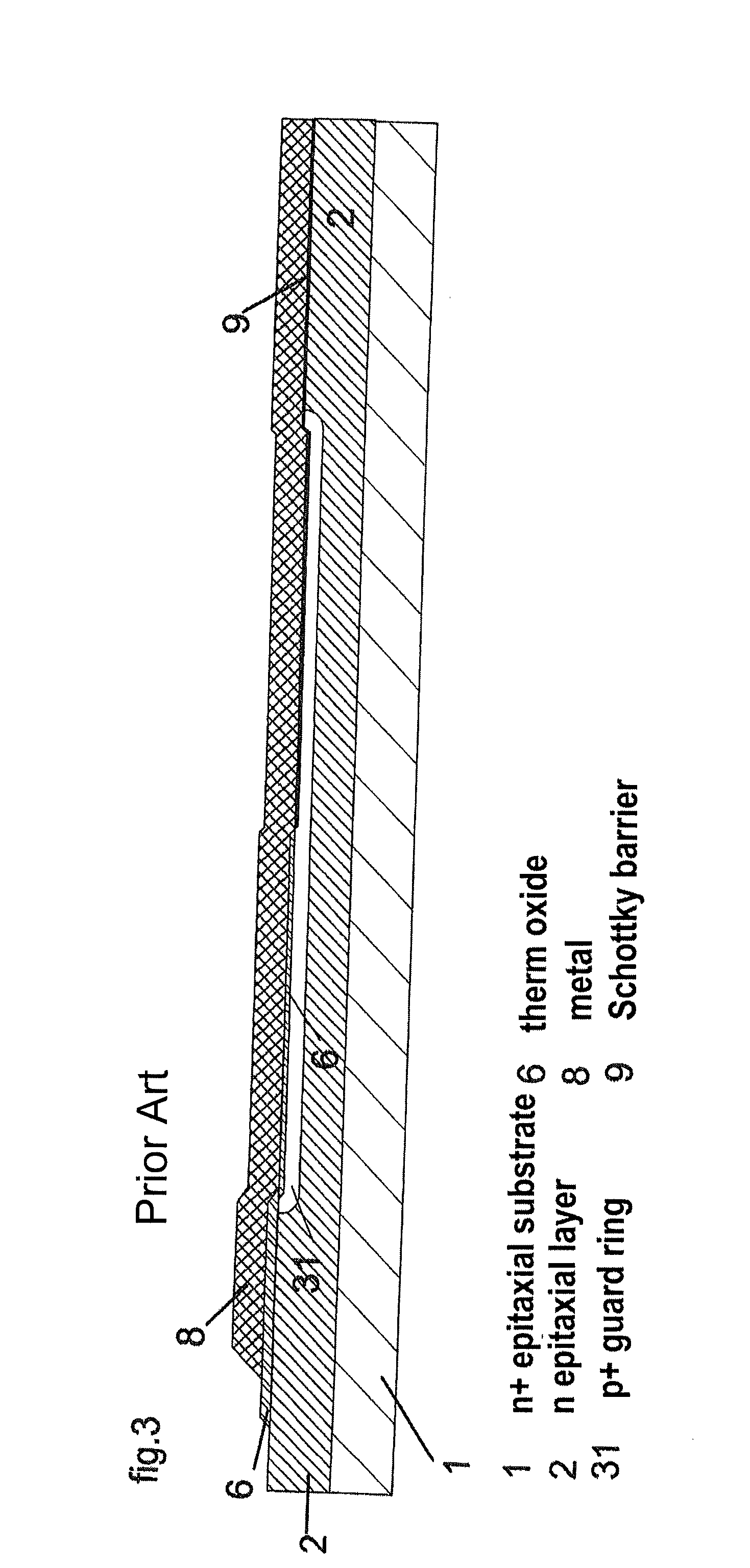 Schottky diode with improved high current behavior and method for its production