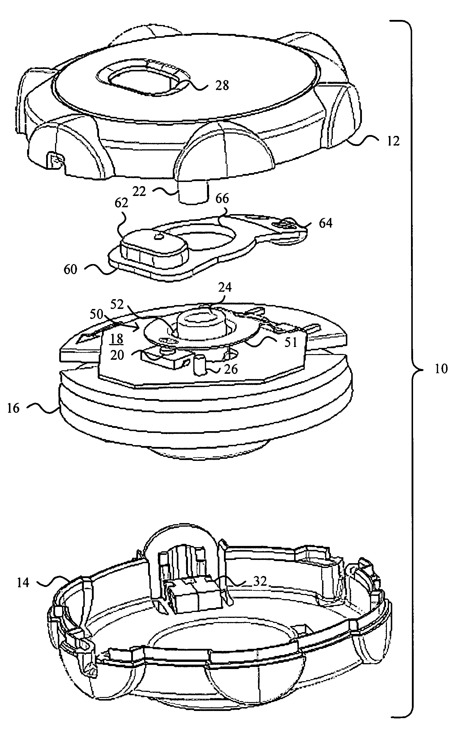 Cable winding device with clocked keycap and revolving electrical switch