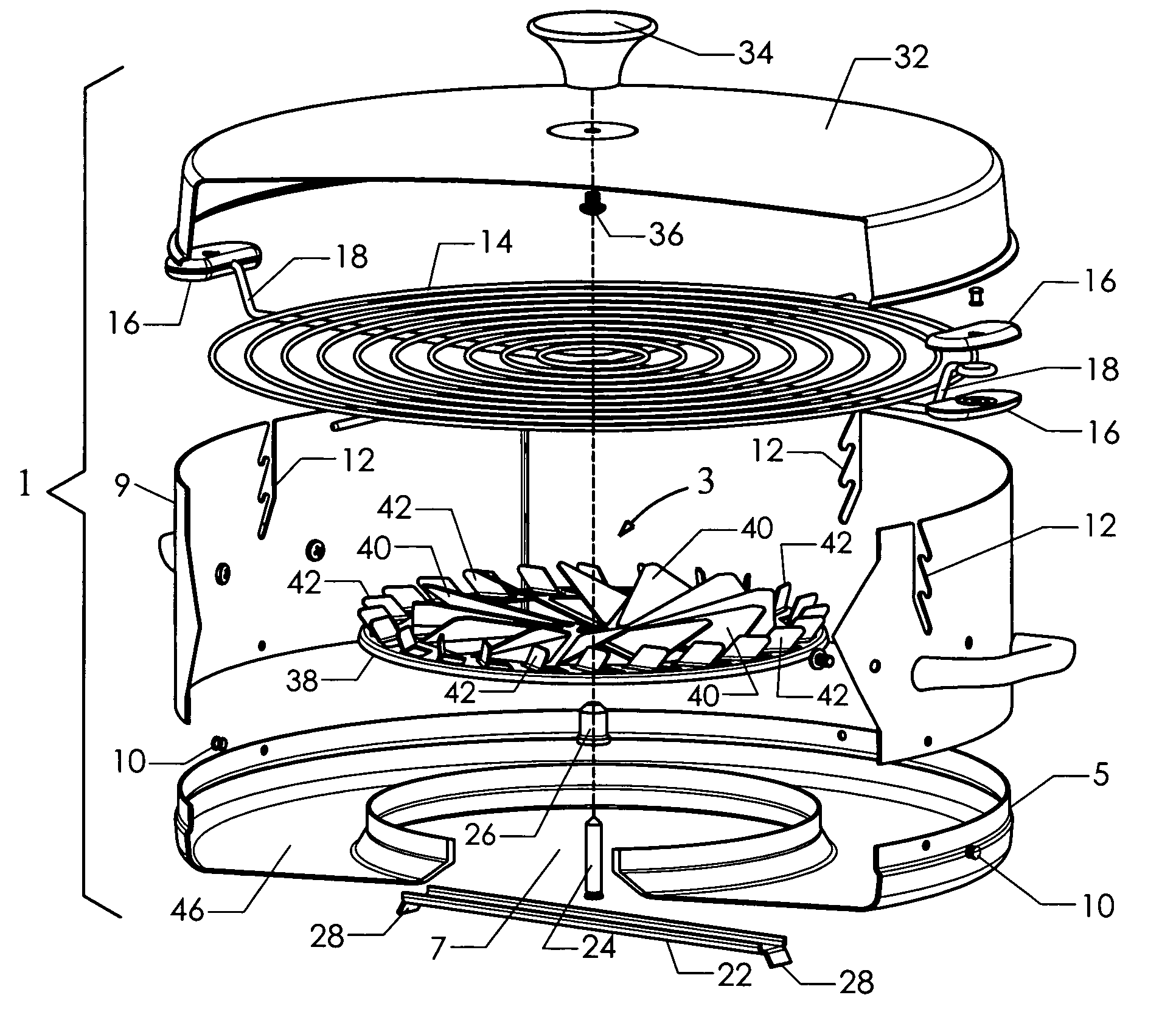 Stovetop grill having heat distributing rotor