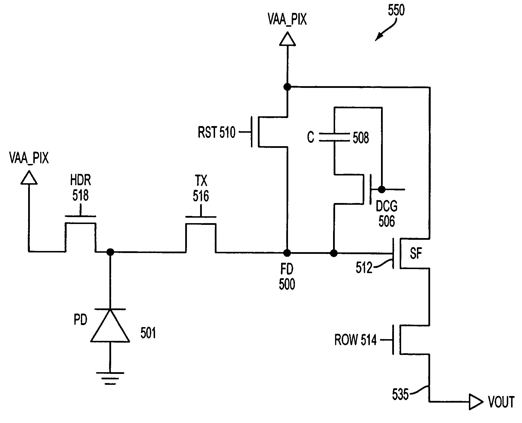 Dual conversion gain gate and capacitor combination