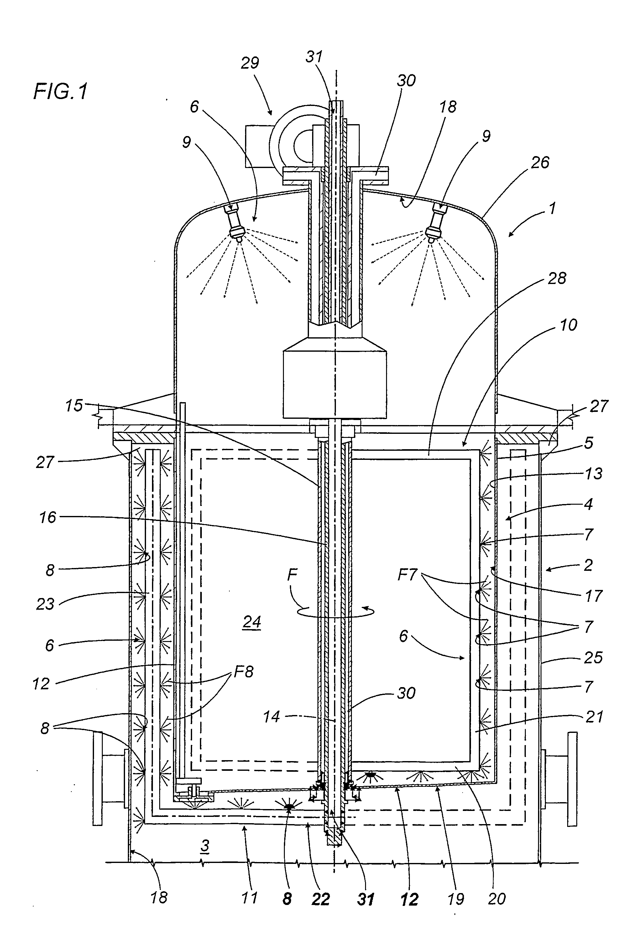 Granulator device for the treatment of powdered products