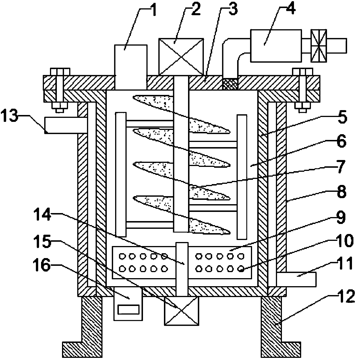 Water-cooled cooling device for processing fermented feed