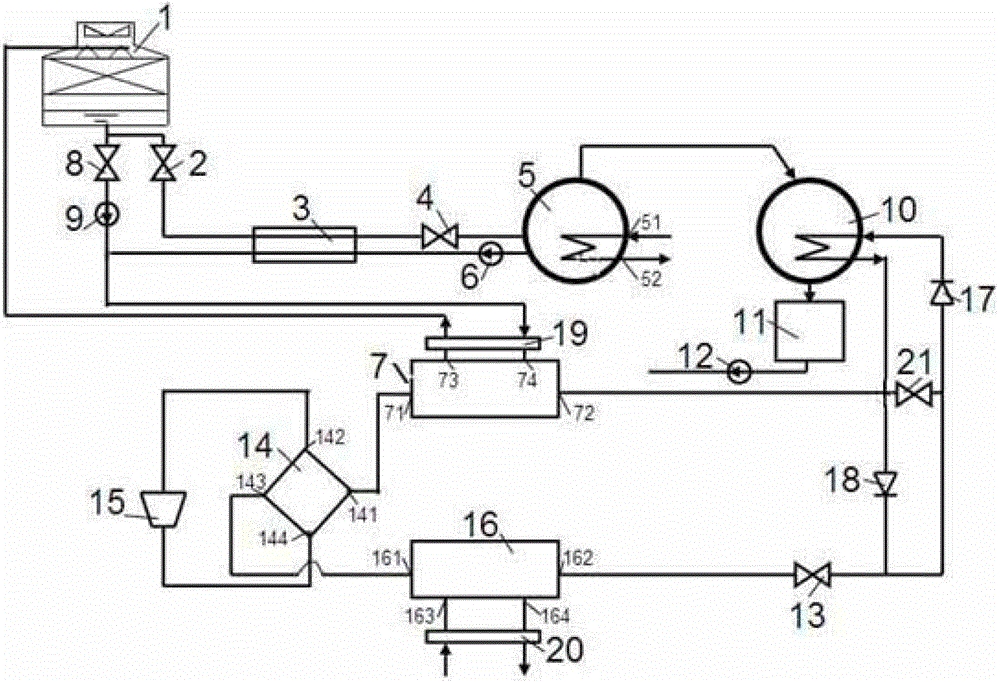 Boiling regeneration type heat pump system for heat source tower