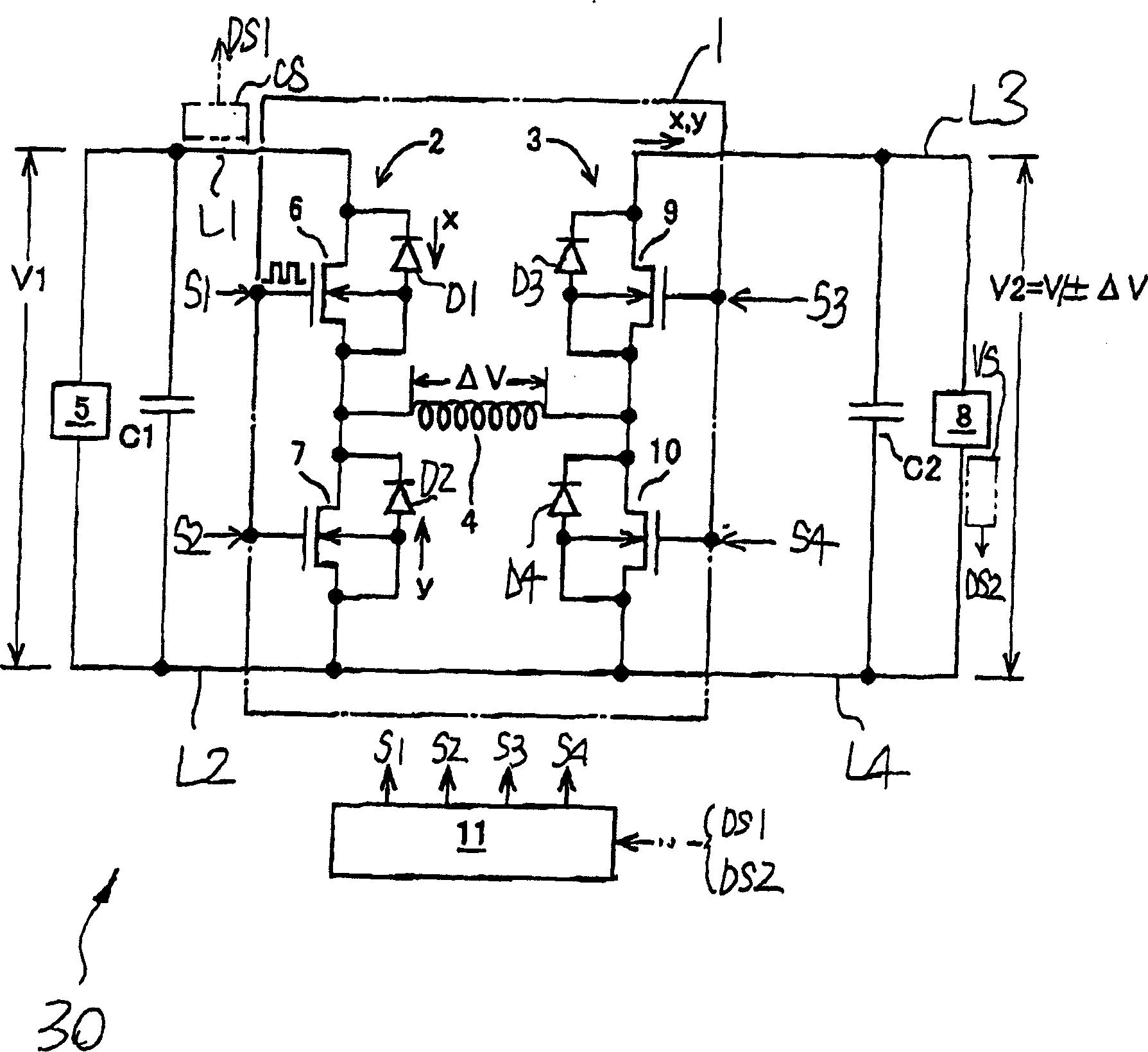 Reversible back-boost chopper circuit, and inverter circuit with the same
