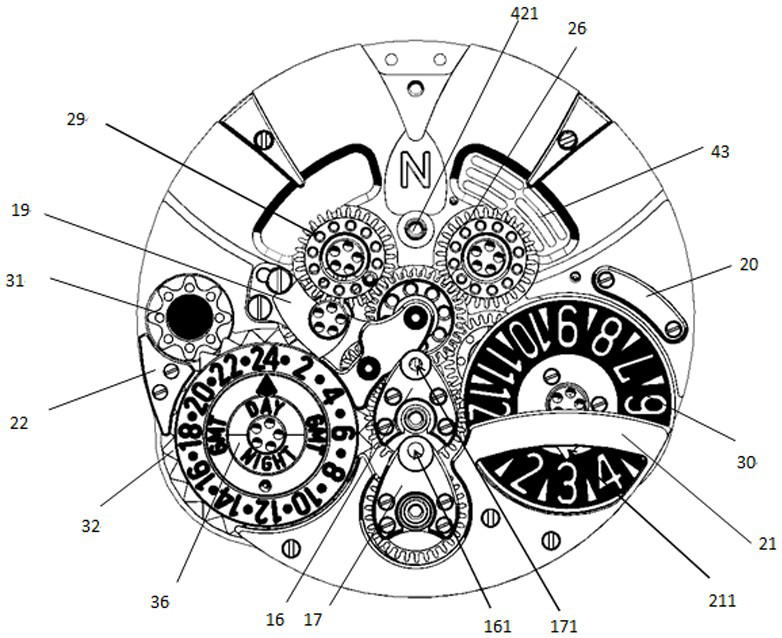 Steam punk-style watch indicating mechanism