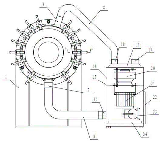 Blowing/suction-type carbon powder collecting device for throughflow horizontal generator unit