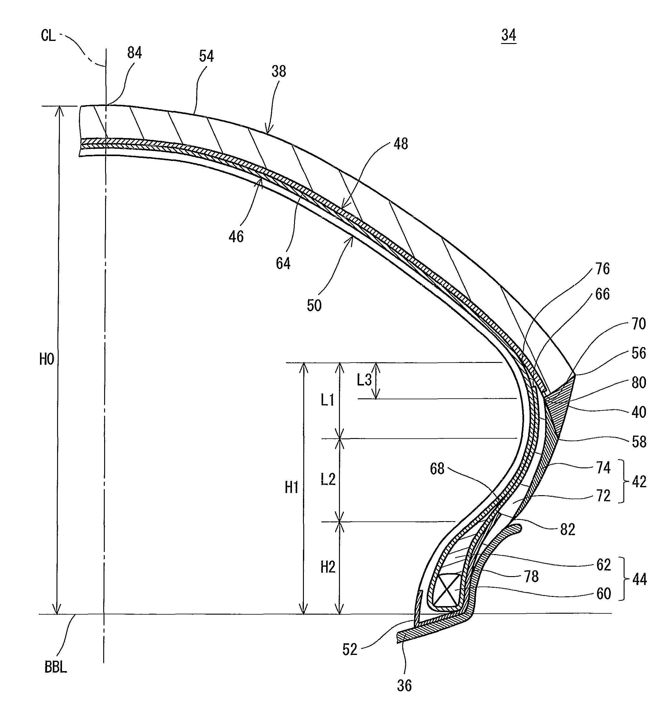 Pneumatic tire for motorcycle with tread wings and with sidewalls each having inner layer and outer layer
