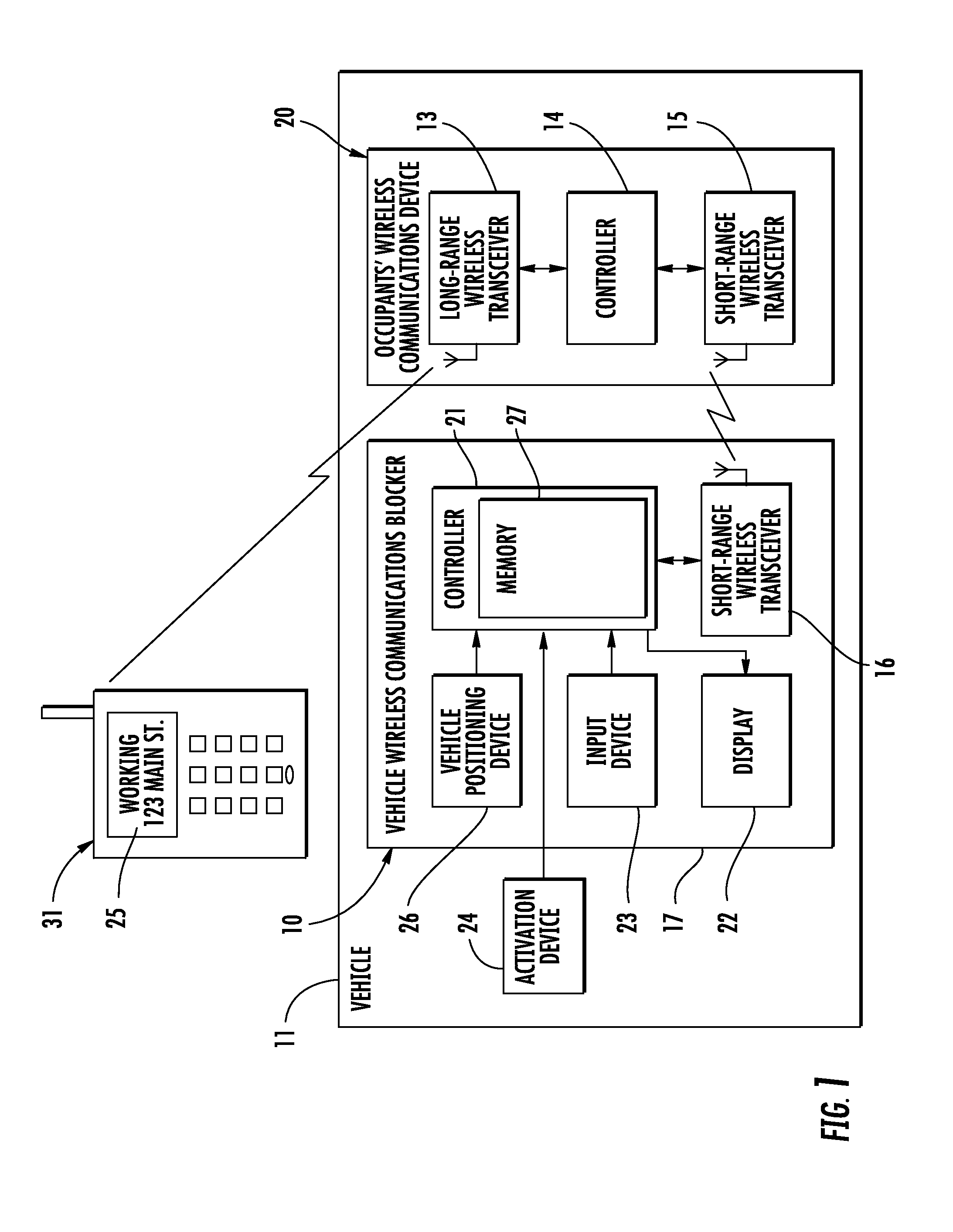 Mobile wireless communications device blocker and associated methods
