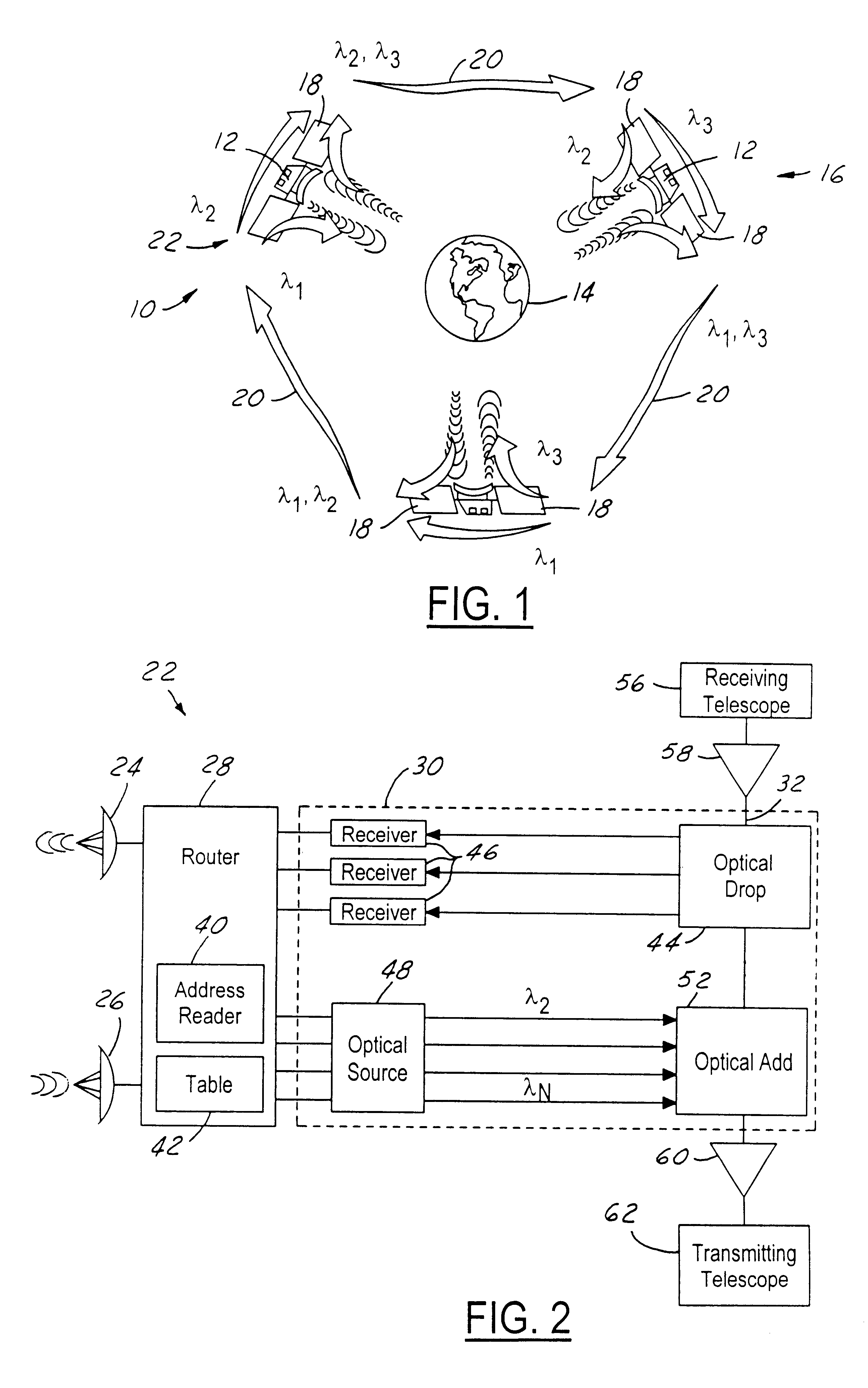 Ring architecture for an optical satellite communication network with passive optical routing
