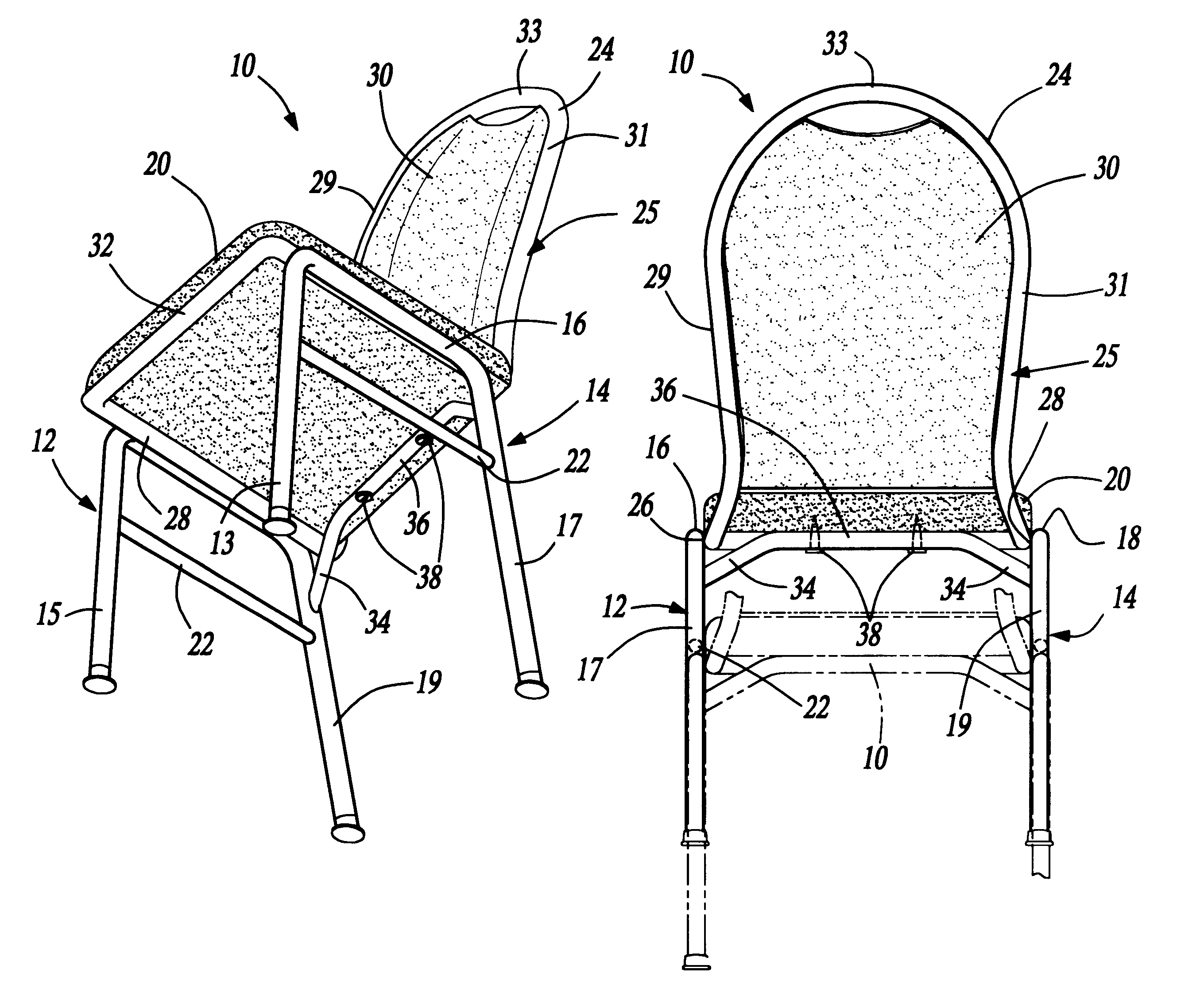 Chair with leg reinforcement bar