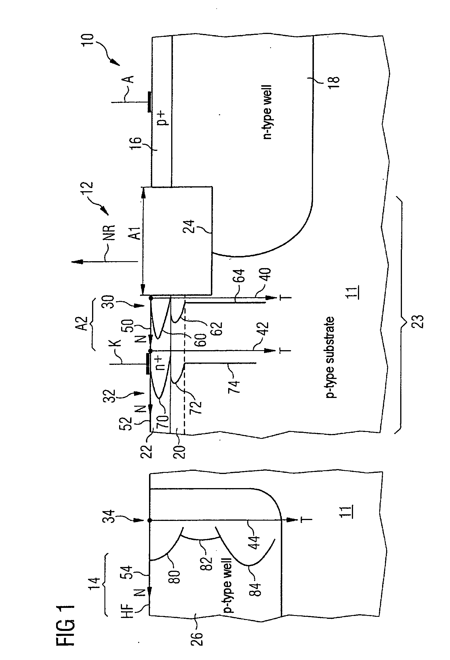 Integrated circuit arrangement with shockley diode or thyristor and method for production and use of a thyristor