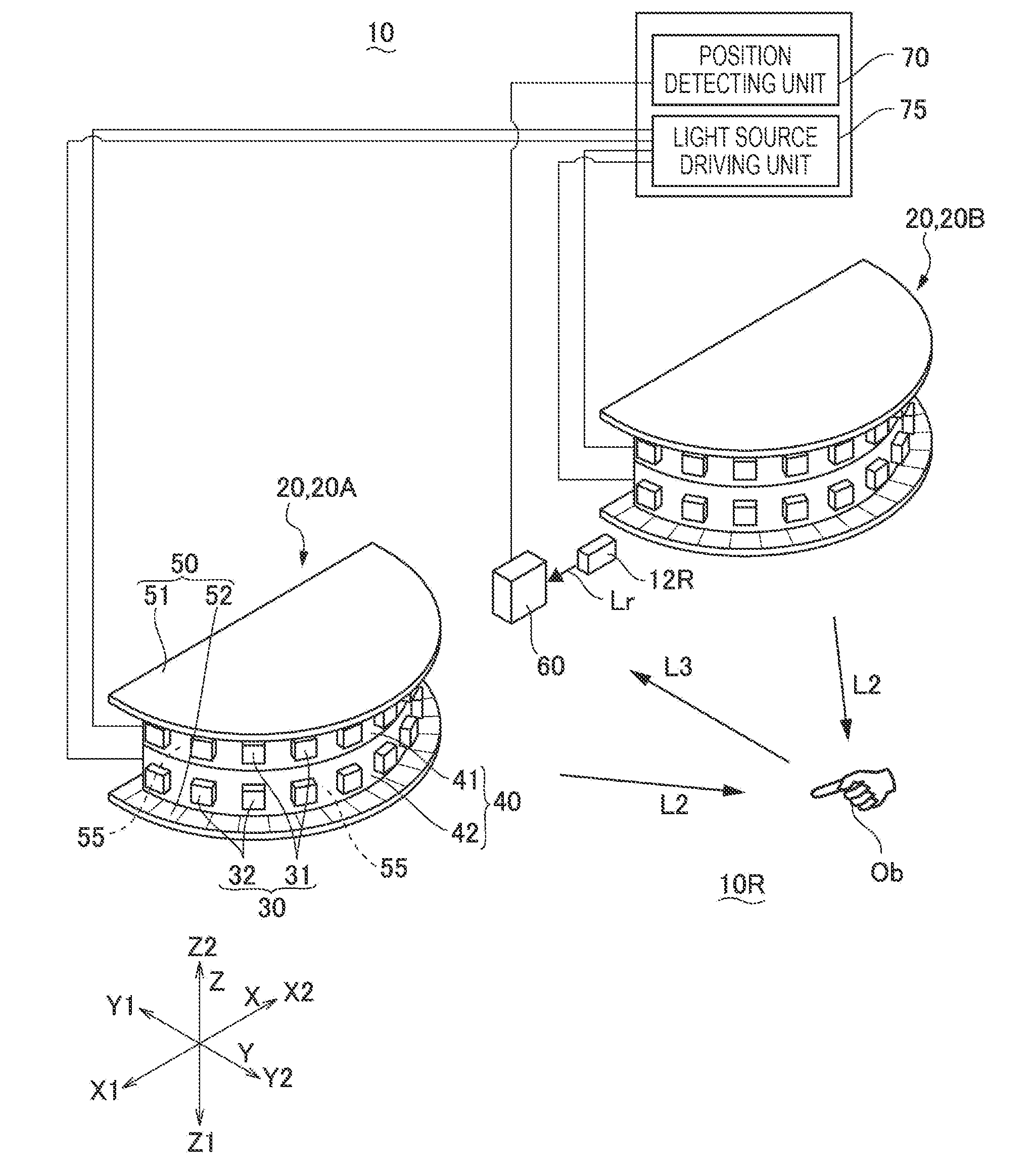 Optical position detecting device and apparatus provided with position detecting function