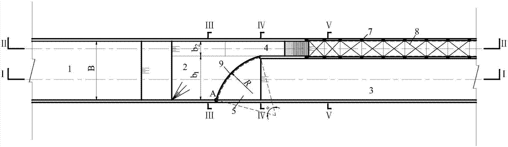 Water-sand separation structures suitable for straight-line steep channel spillways
