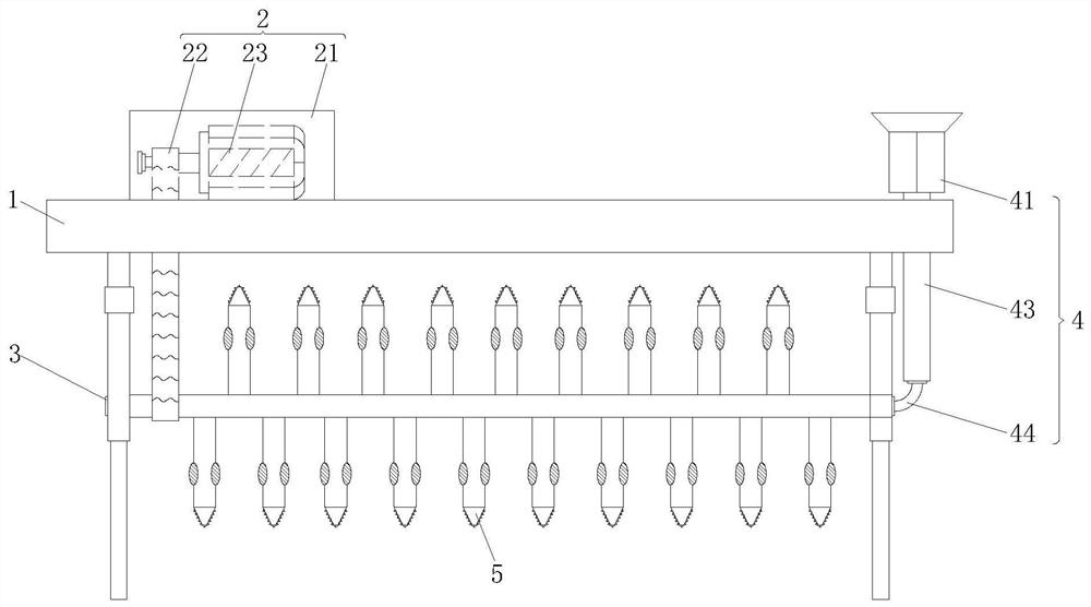 A rake tooth spray structure of an automatic rake turning machine