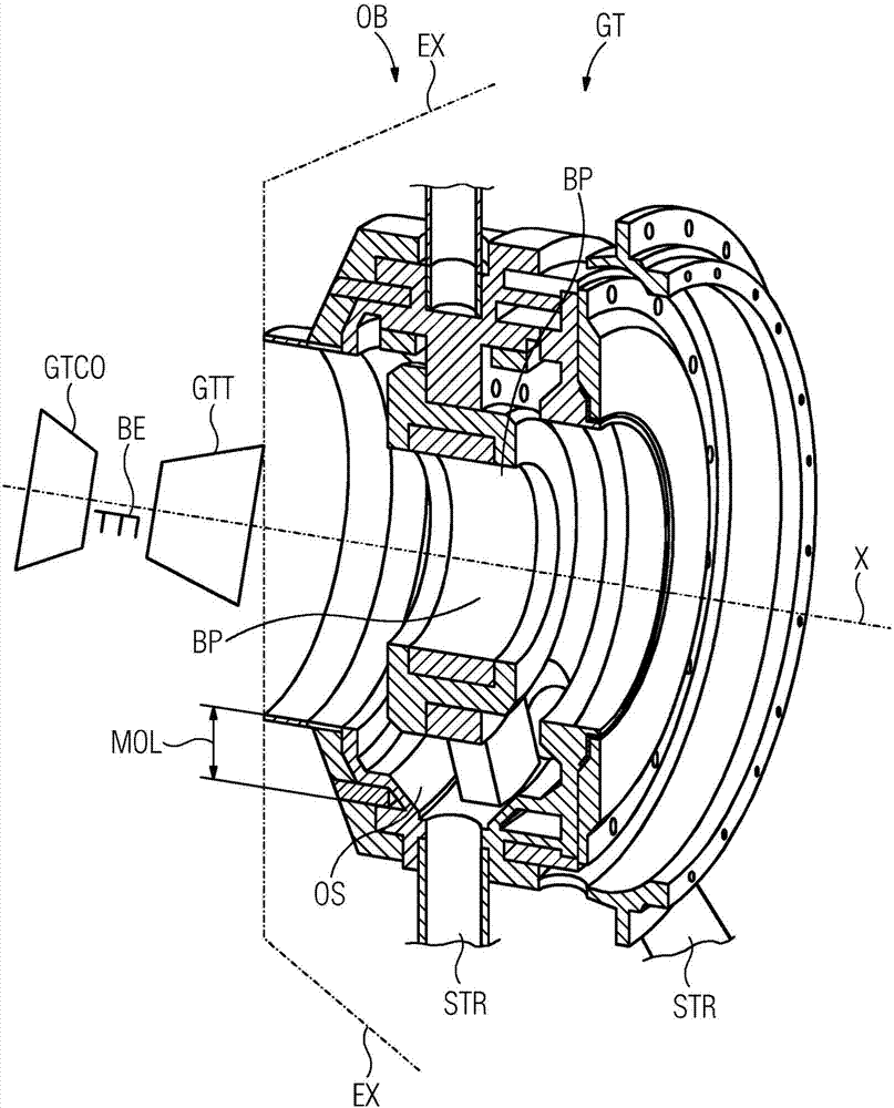 Oil impregnated bearing with exhaust system, gas turbine comprising the ...