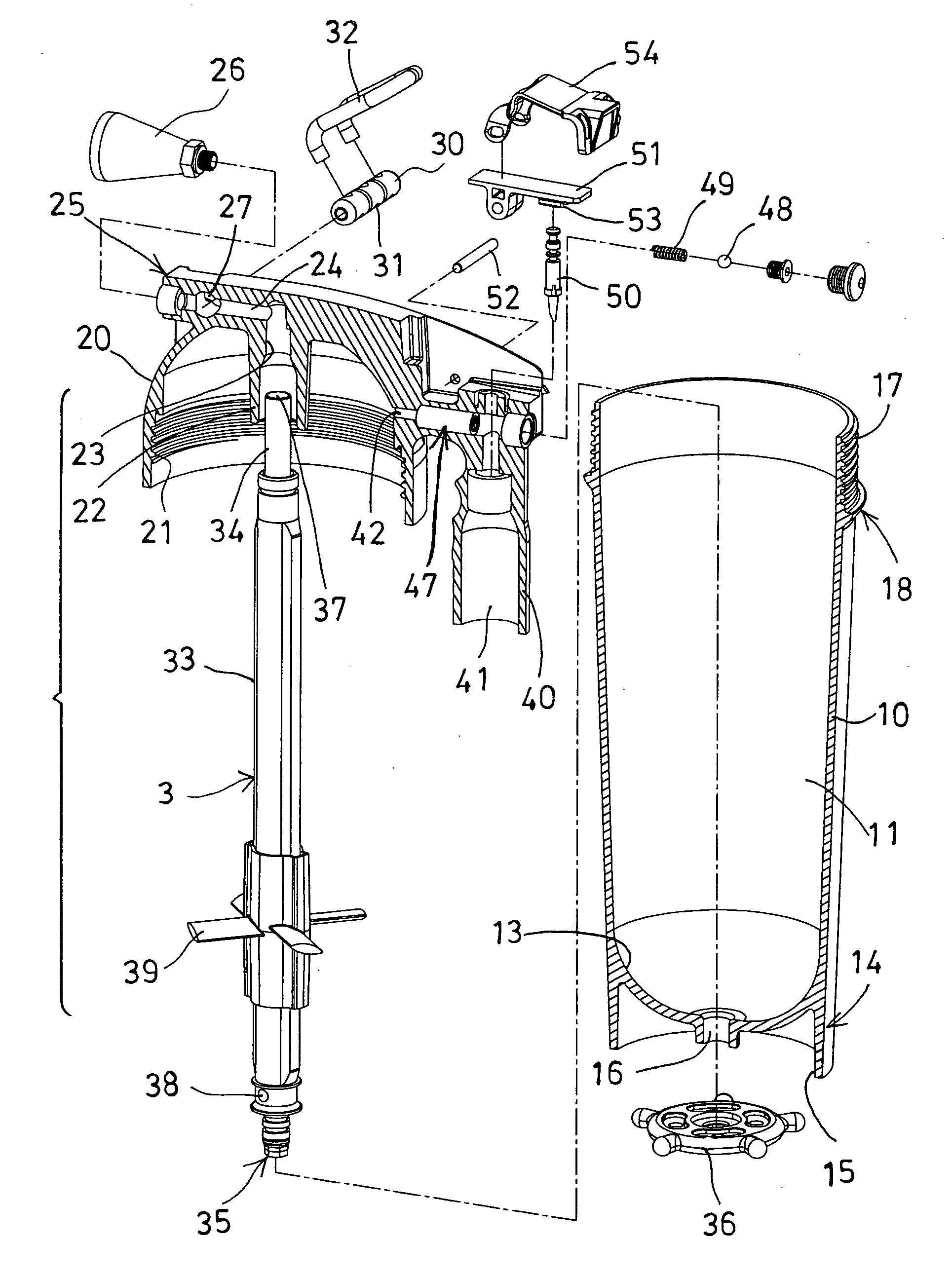 Powder agitating device for fire extinguisher