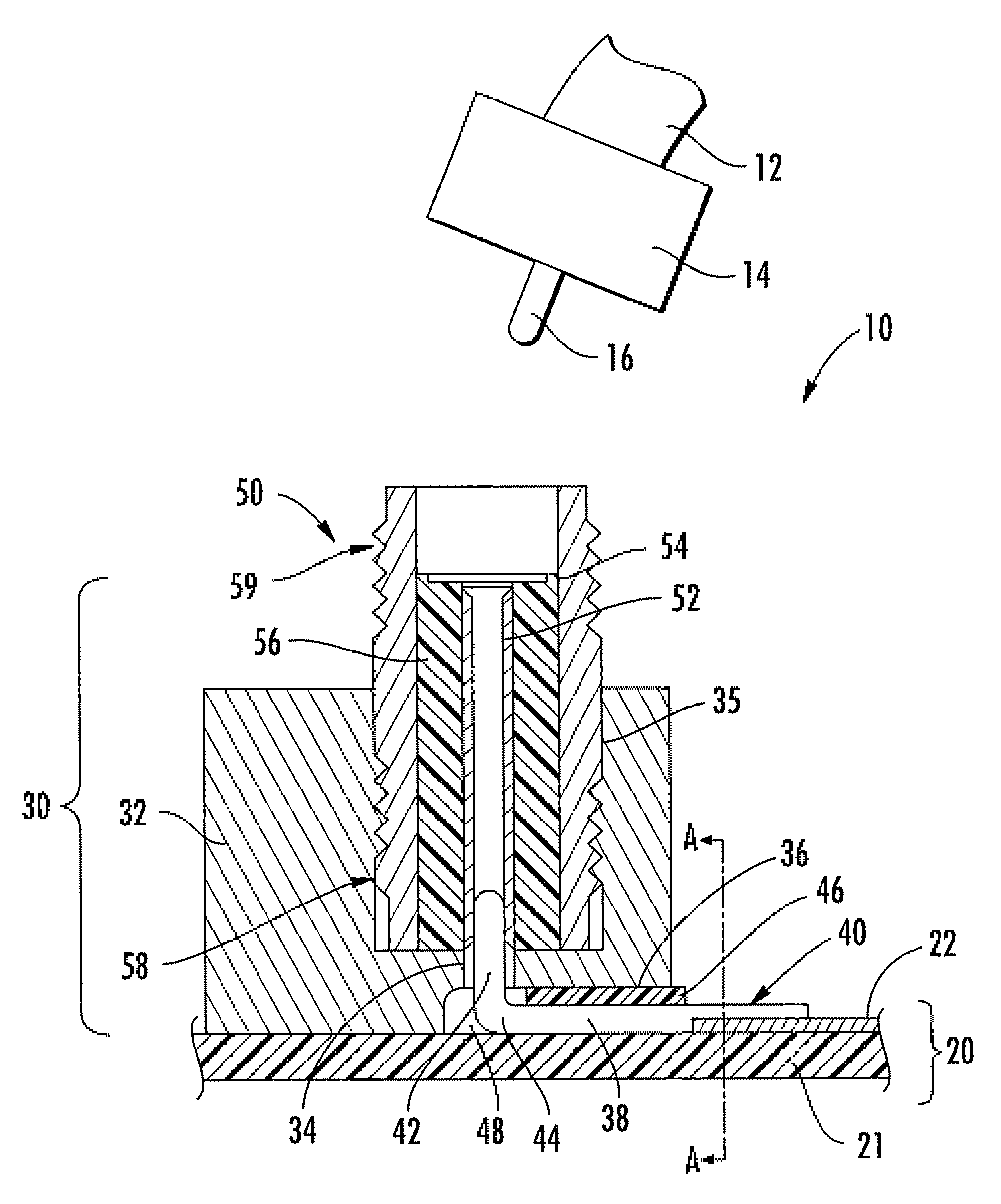 Surface mount right angle connector including strain relief and associated methods