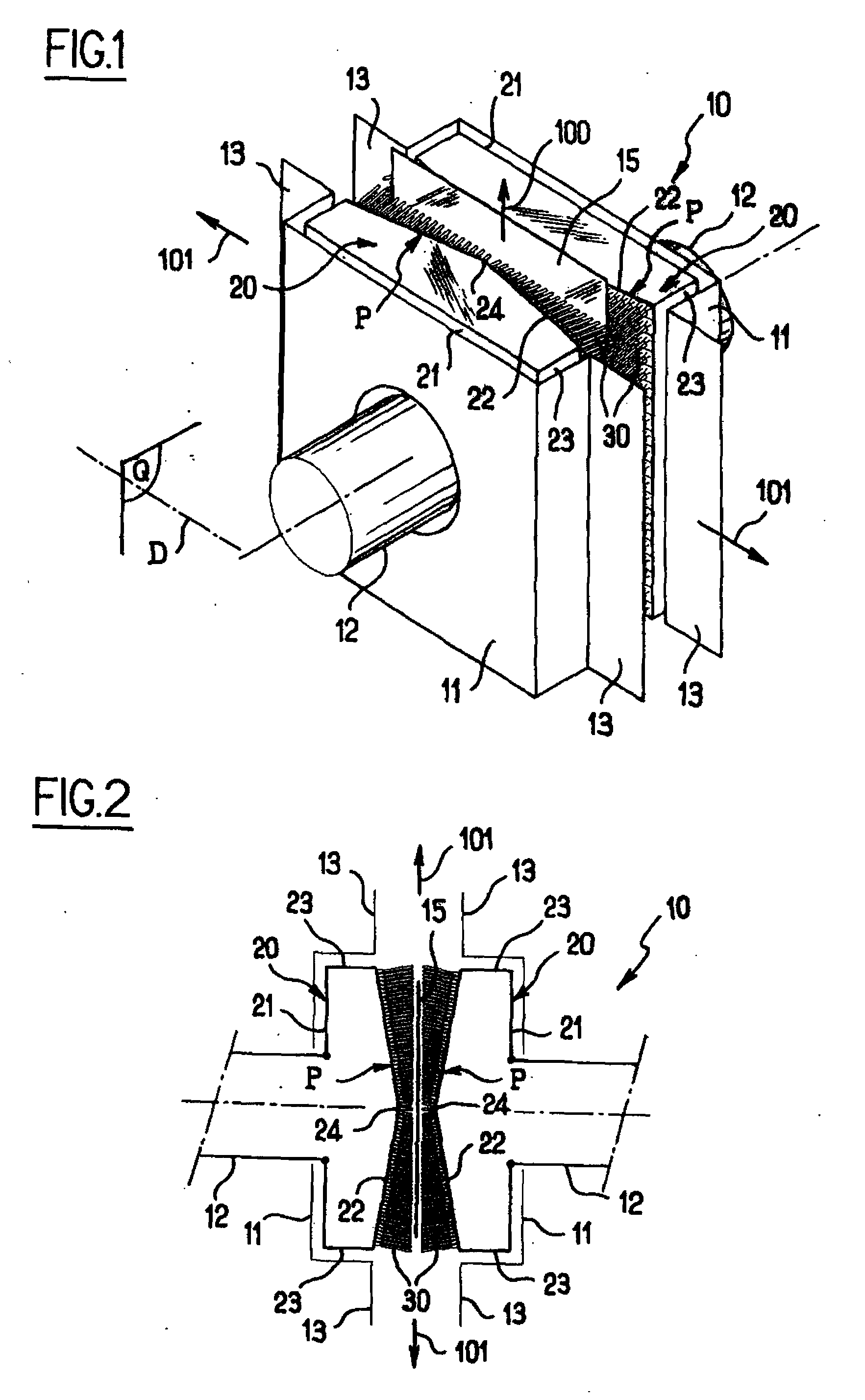 Device for blowing gas onto a face of a traveling strip of material