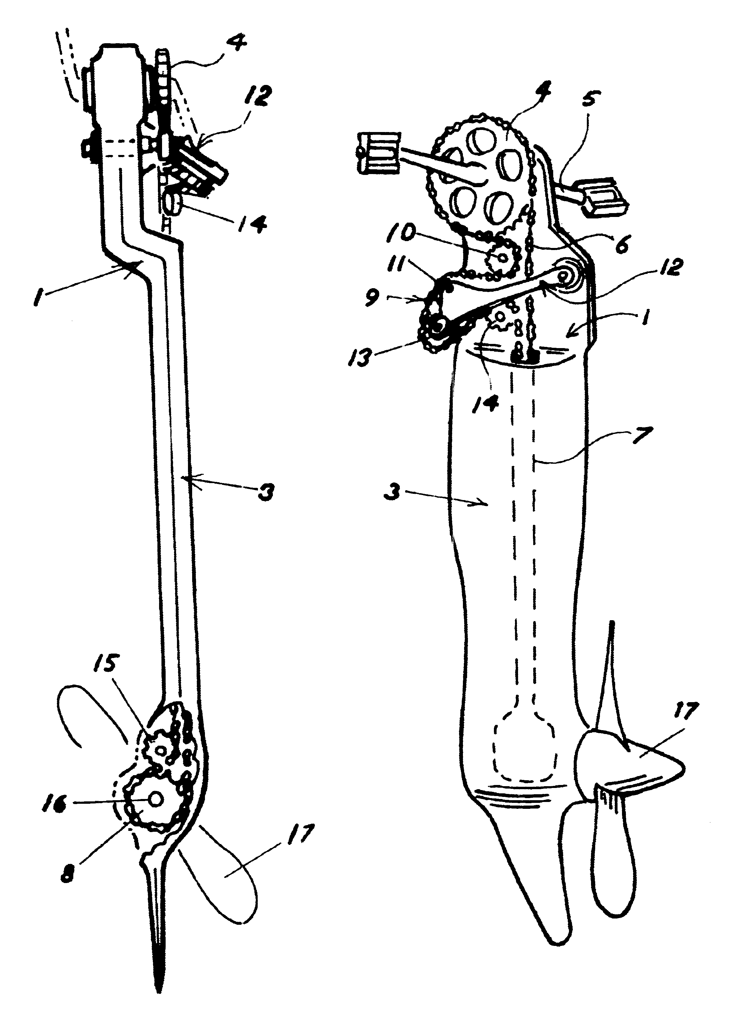 Self-tensioning pedal drive mechanism for a human powered boat