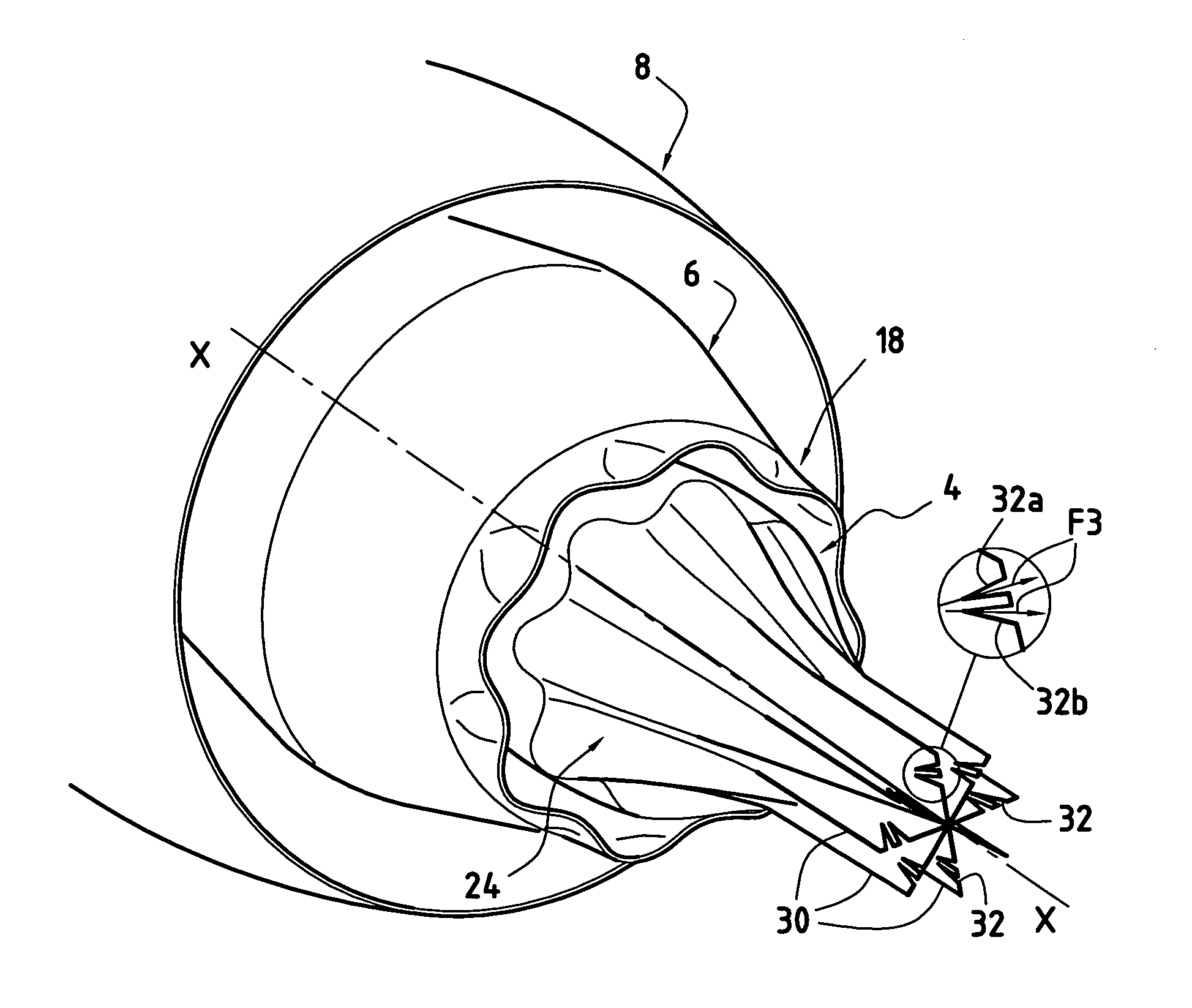 Turbomachine nozzle with noise reduction