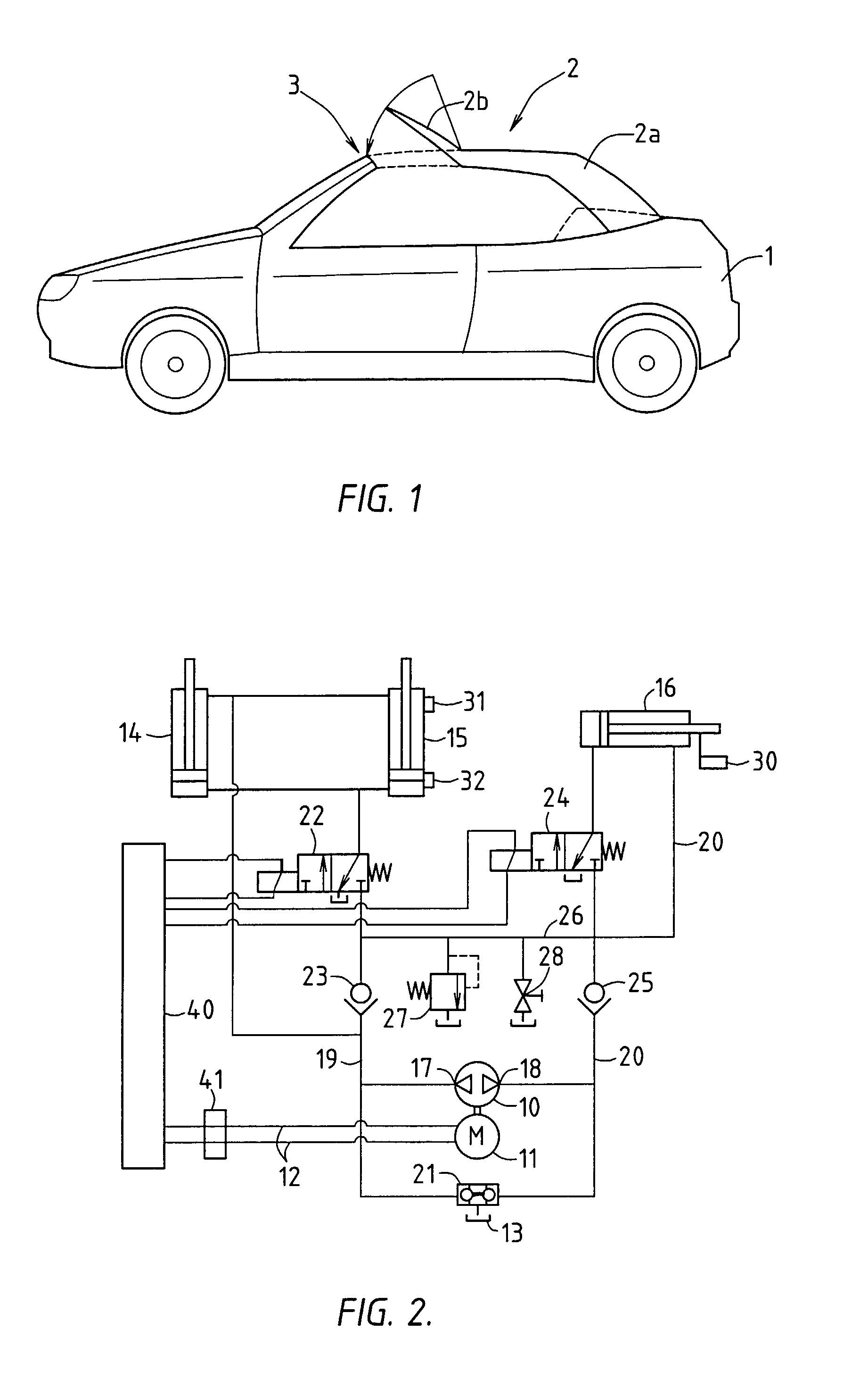 Hydraulic actuating device for a convertible top assembly of a vehicle