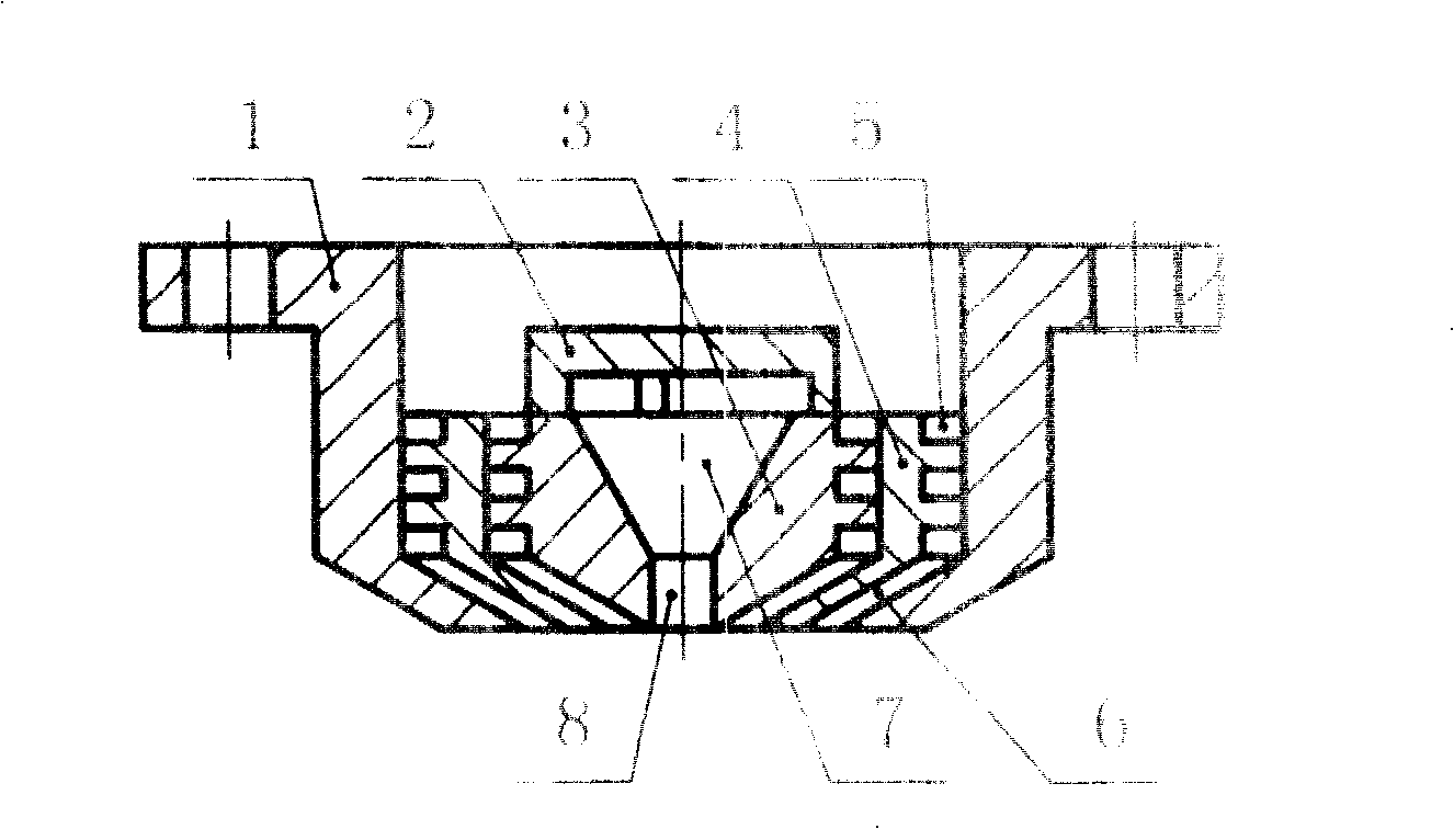 Central spray multiolayer rotary liquid atomizing jet nozzle