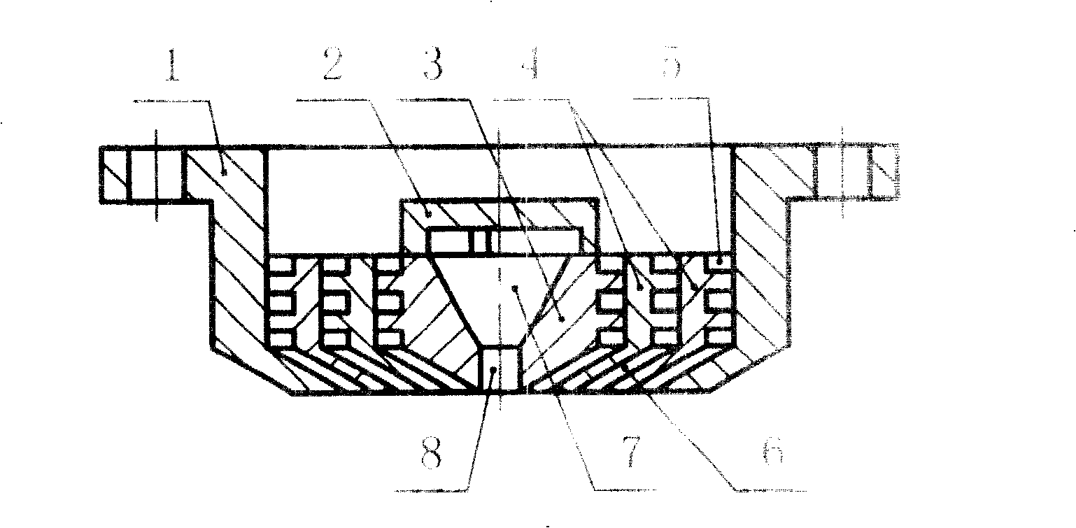 Central spray multiolayer rotary liquid atomizing jet nozzle