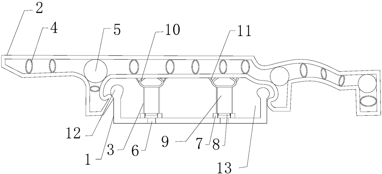 A shock-absorbing foundation line with a wiring groove