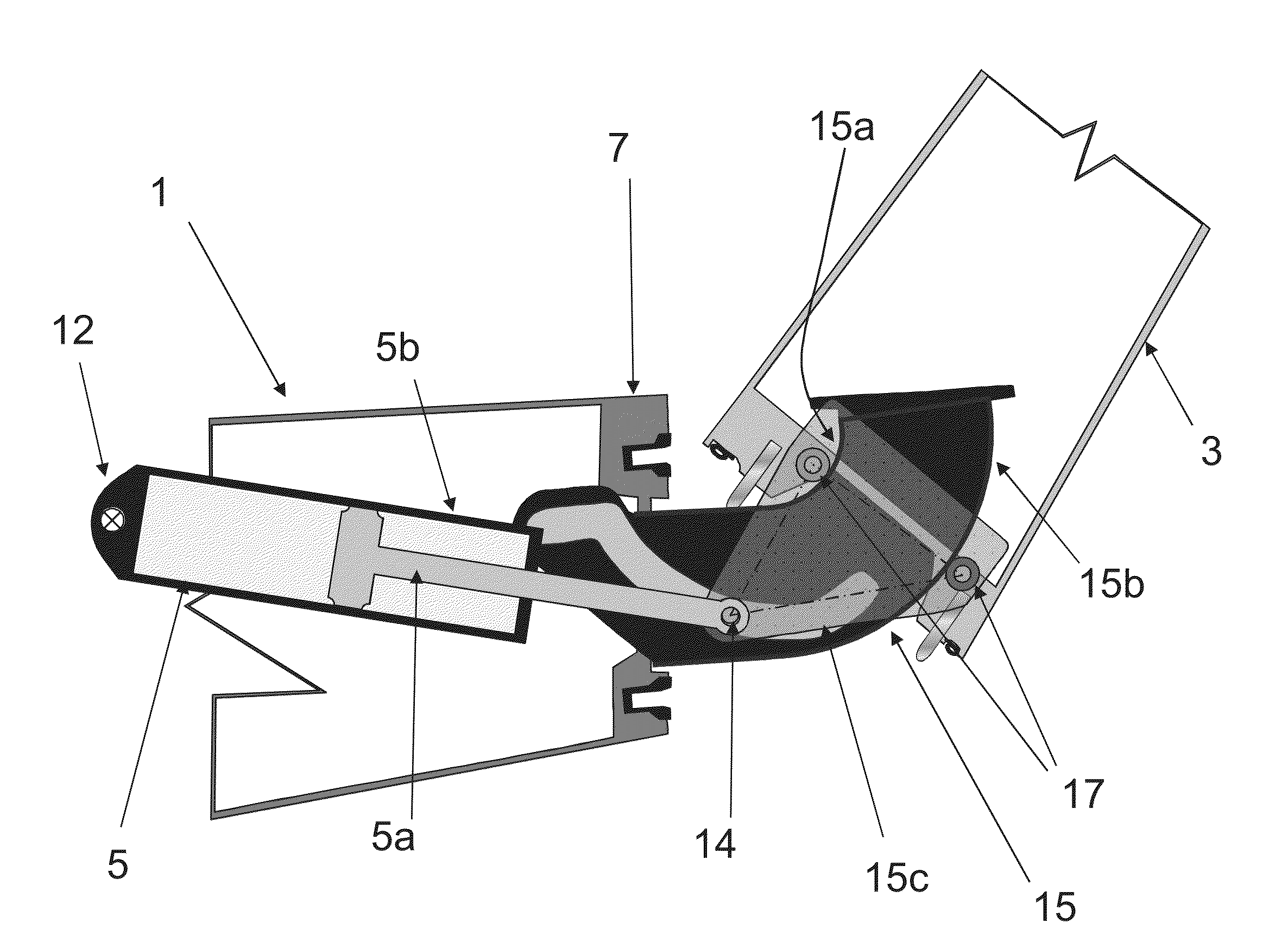 Arrangement for moving a wing tip device between a flight configuration and a ground configuration