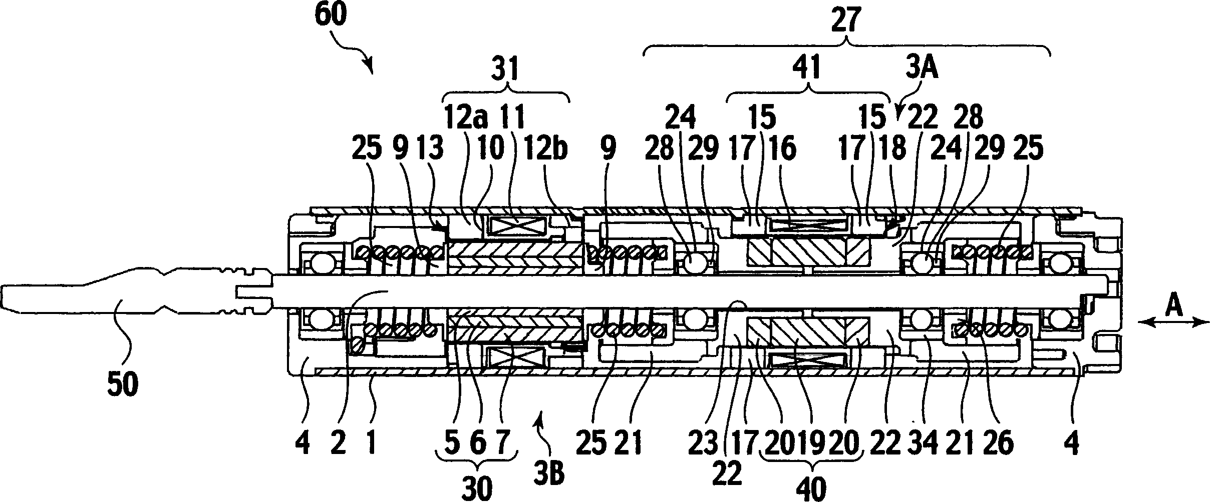 Linear actuator for both vibrating and rolling movement and electric toothbrush using the same