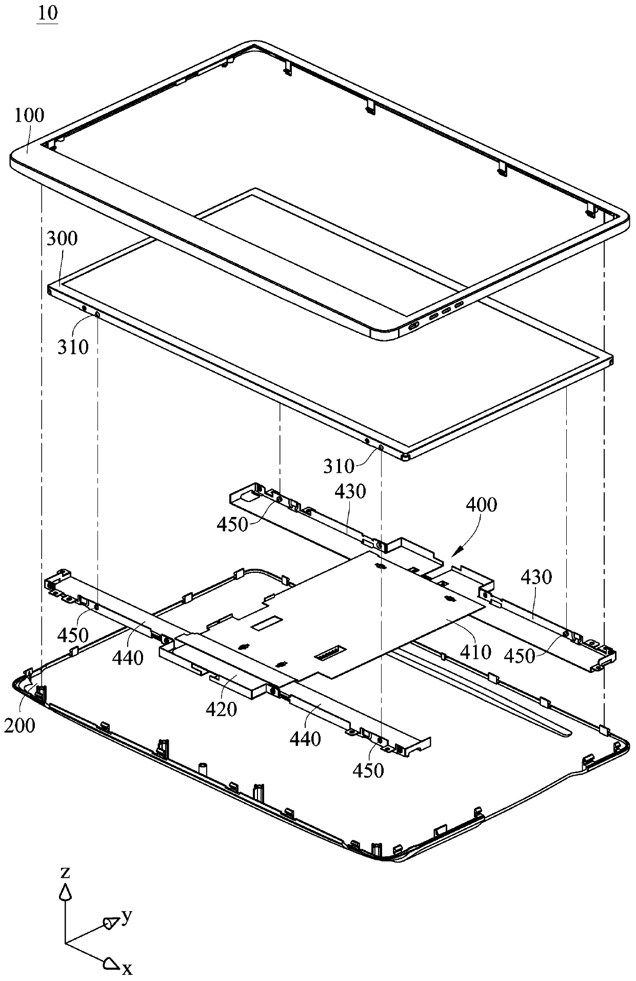 Adjustable assembly frame and electronic device