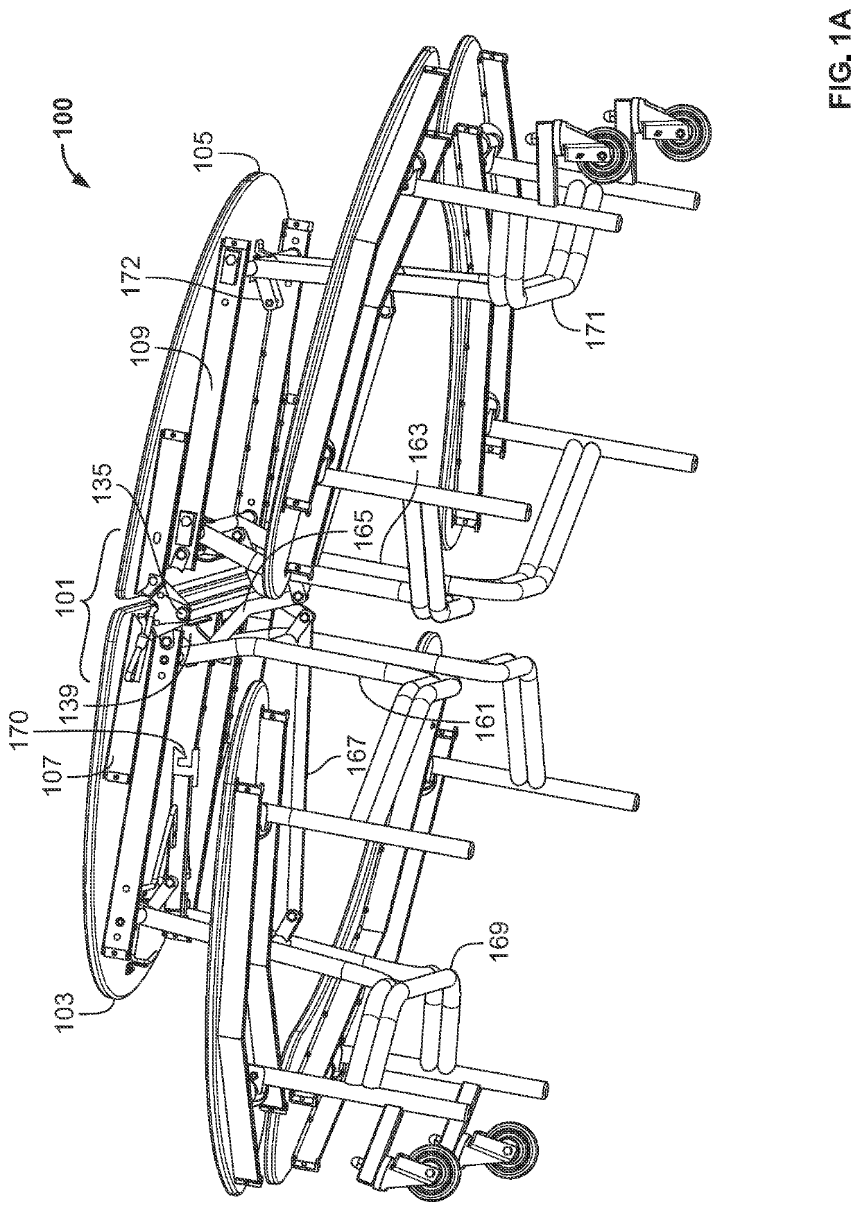 Folding table and associated folding mechanisms