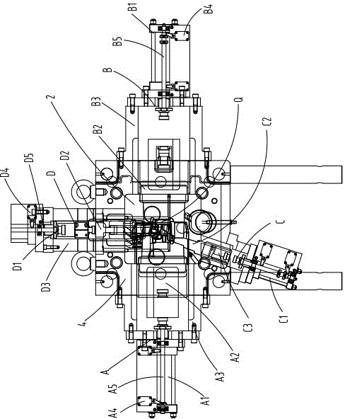 Metal pouring die of hydraulic core pulling structure