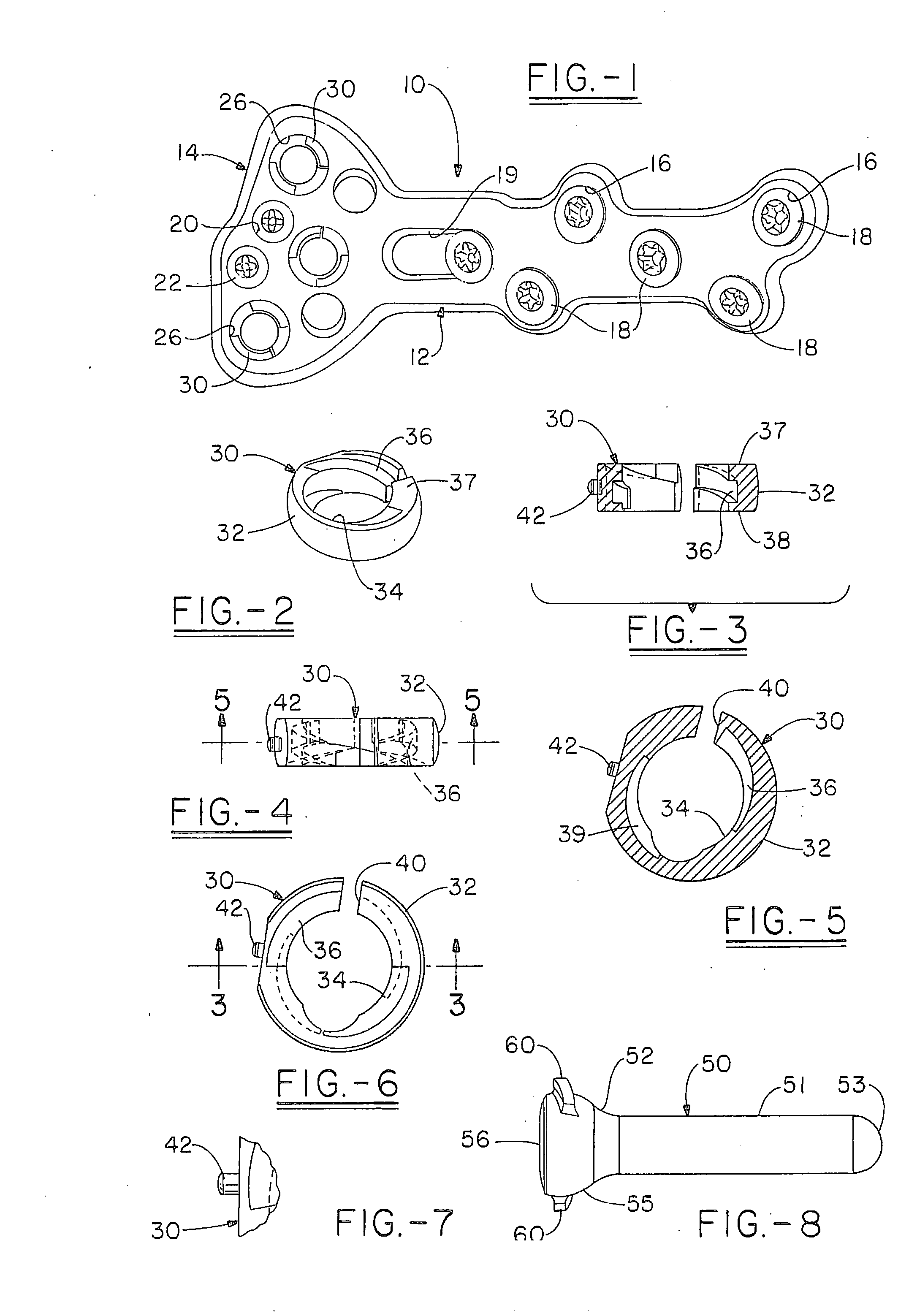 Orthopedic plate having threaded holes for locking screws or pegs and non-threaded holes for a variable axis locking mechanism
