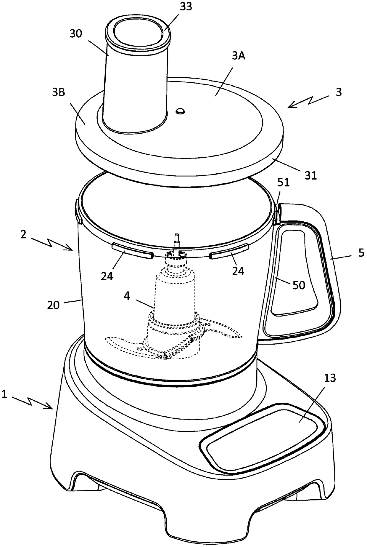 Cooking and preparation appliance comprising a container closed by a detachable lid cooperating with a safety device